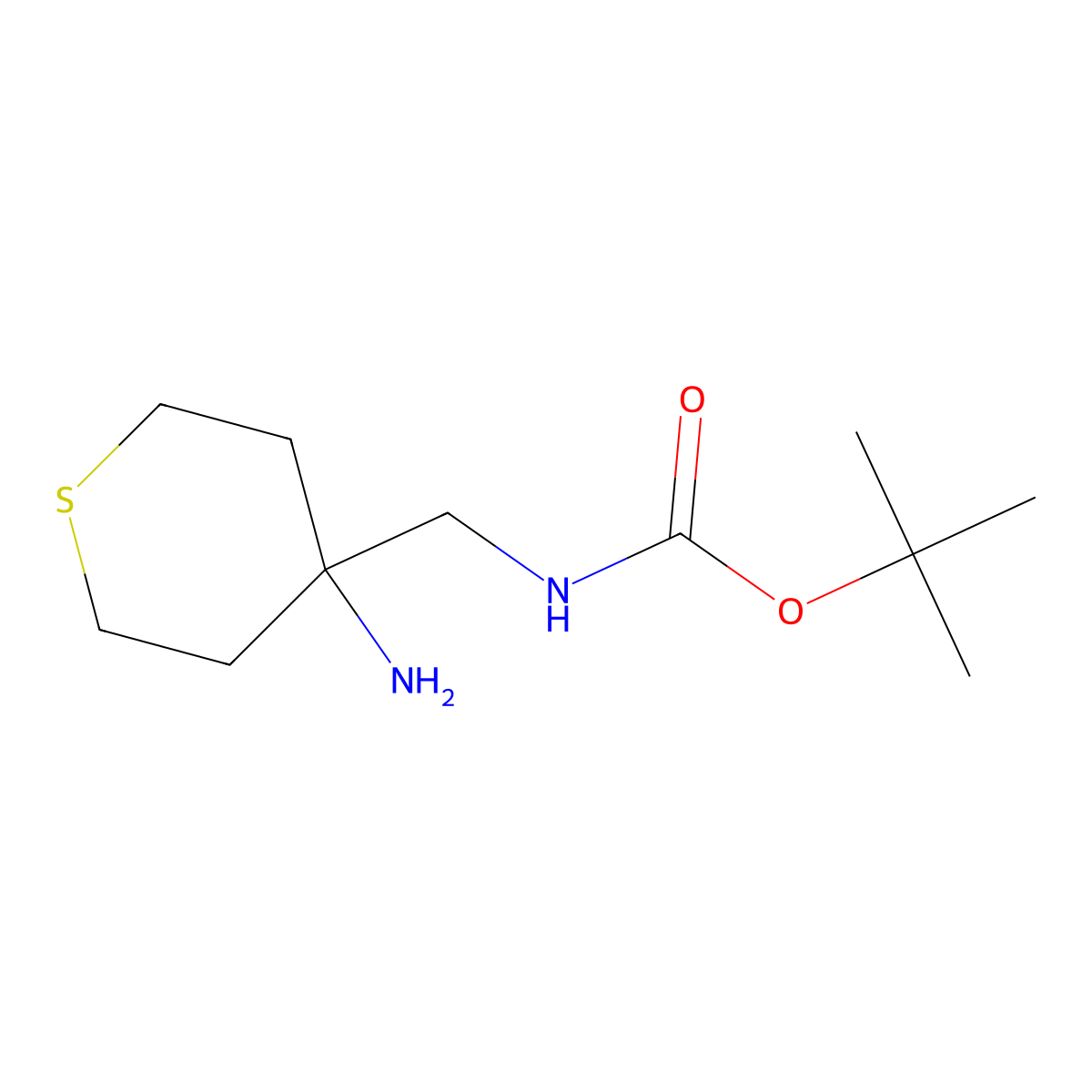 tert-butyl N-[(4-aminotetrahydrothiopyran-4-yl)methyl]carbamate molecular structure, CAS 1262409-21-1