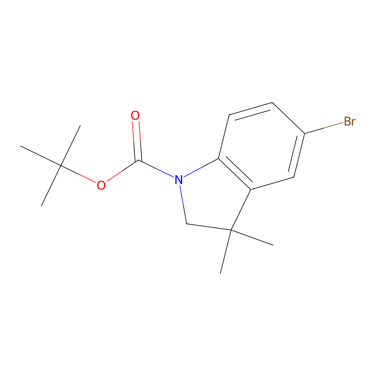 tert-butyl 5-bromo-3,3-dimethyl-2,3-dihydro-1H-indole-1-carboxylate molecular structure, CAS 1262409-50-6