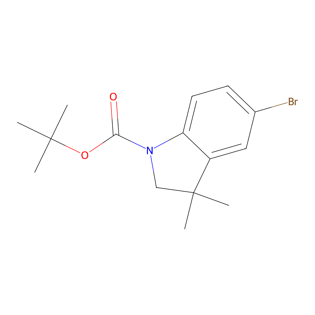 tert-butyl 5-bromo-3,3-dimethyl-2,3-dihydro-1H-indole-1-carboxylate molecular structure, CAS 1262409-50-6