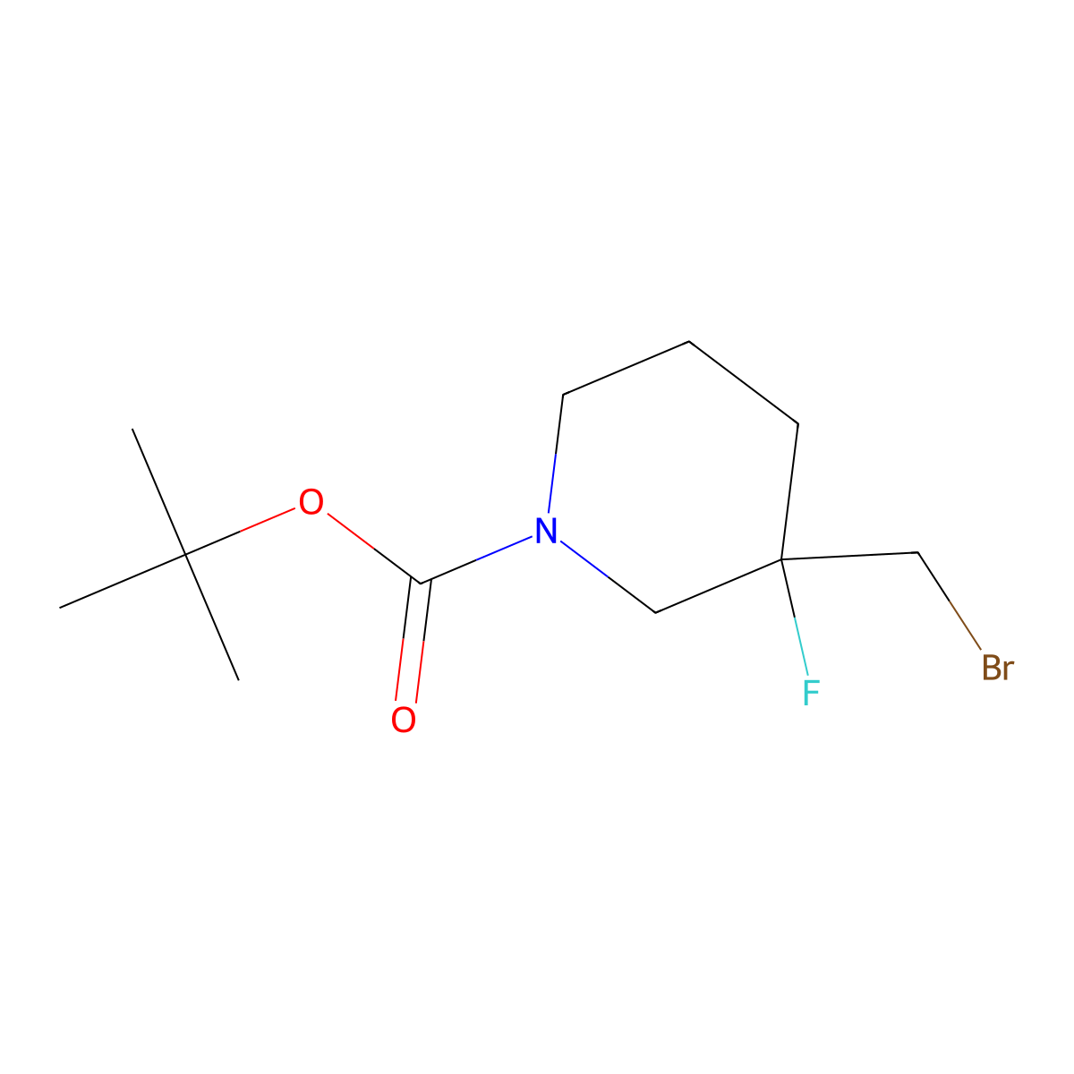 Tert-butyl 3-(bromomethyl)-3-fluoropiperidine-1-carboxylate molecular structure, CAS 1262409-57-3