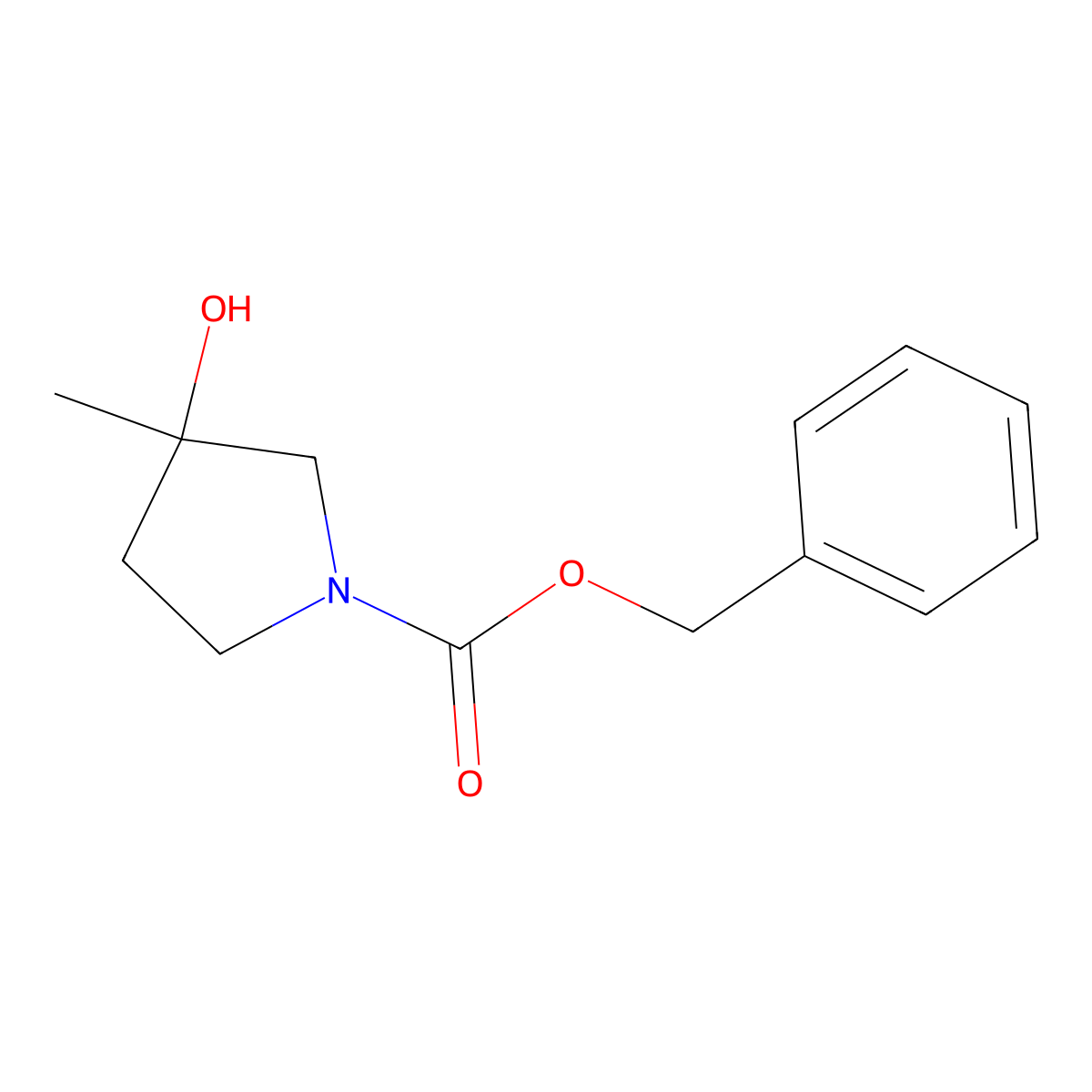 Benzyl 3-hydroxy-3-methylpyrrolidine-1-carboxylate molecular structure, CAS 1262409-80-2