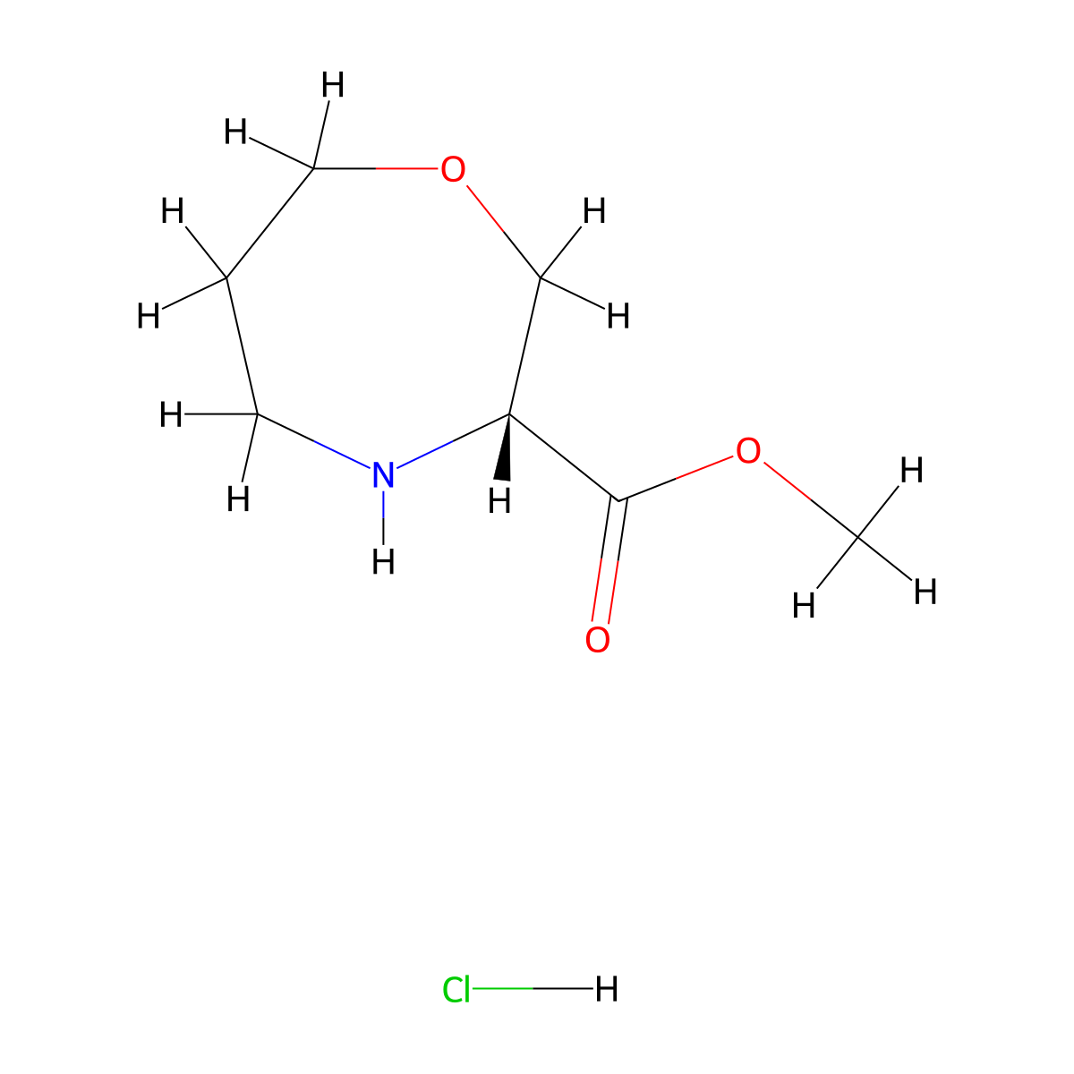 methyl (3R)-1,4-oxazepane-3-carboxylate hydrochloride molecular structure, CAS 1262410-26-3