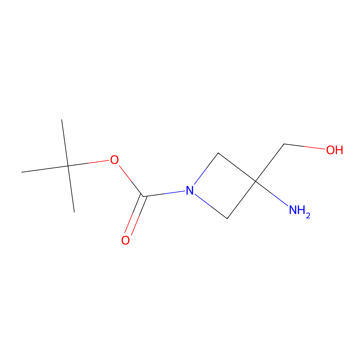 Tert-butyl 3-amino-3-(hydroxymethyl)azetidine-1-carboxylate molecular structure, CAS 1262411-27-7