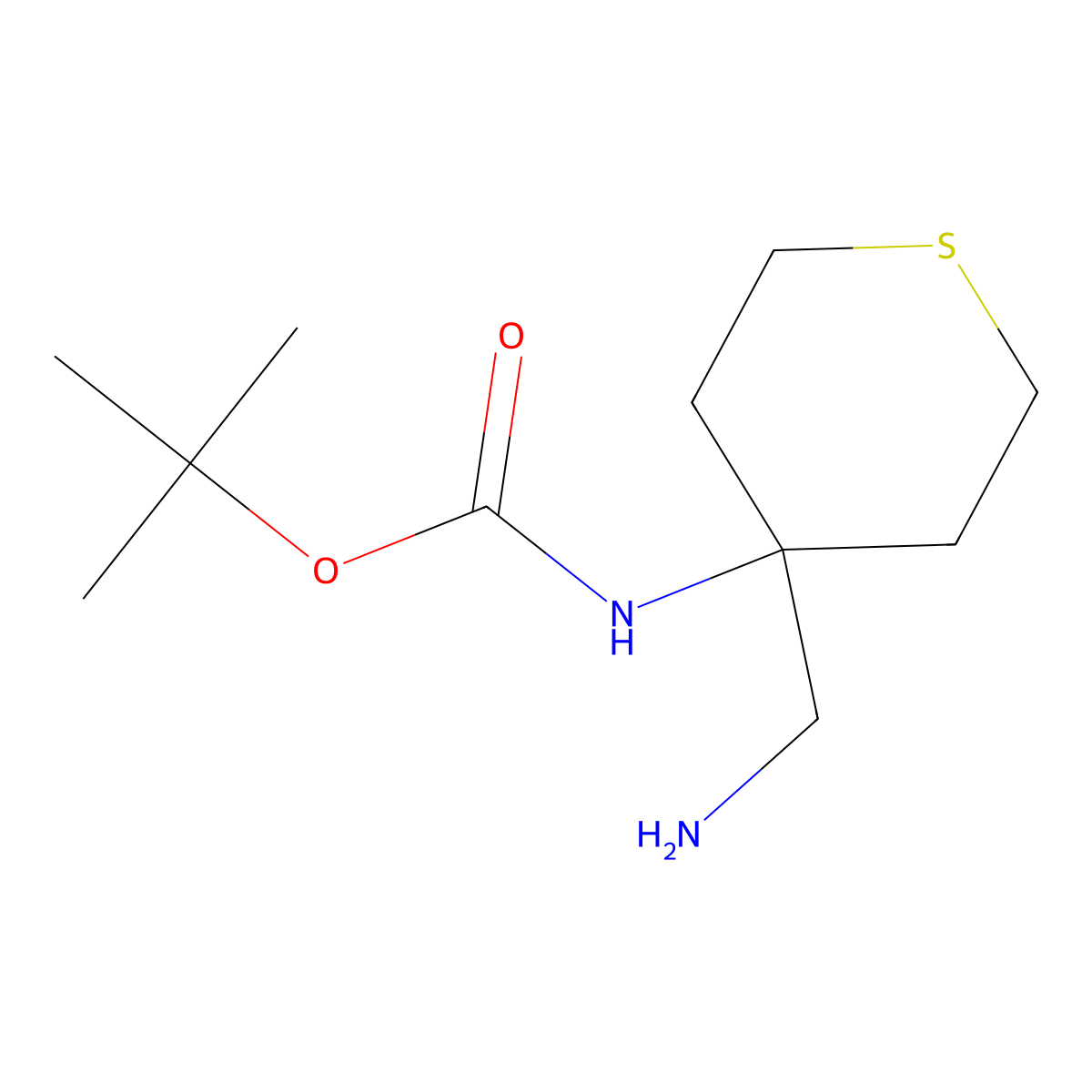 tert-butyl N-[4-(aminomethyl)tetrahydrothiopyran-4-yl]carbamate molecular structure, CAS 1262411-51-7