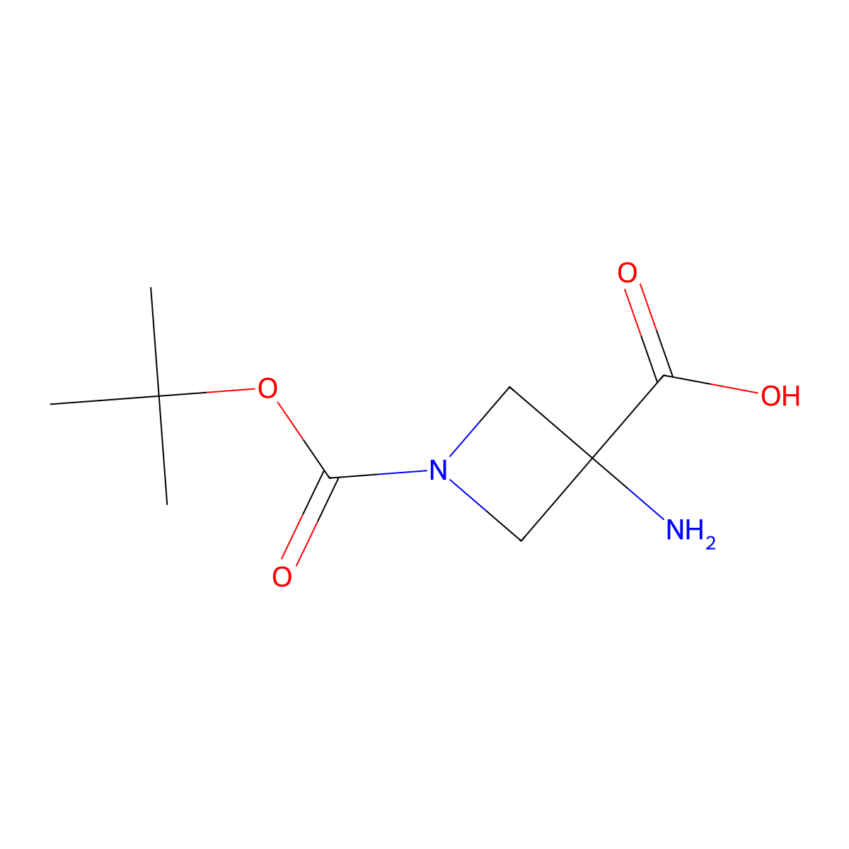 3-Amino-1-[(tert-butoxy)carbonyl]azetidine-3-carboxylic acid molecular structure, CAS 1262412-13-4