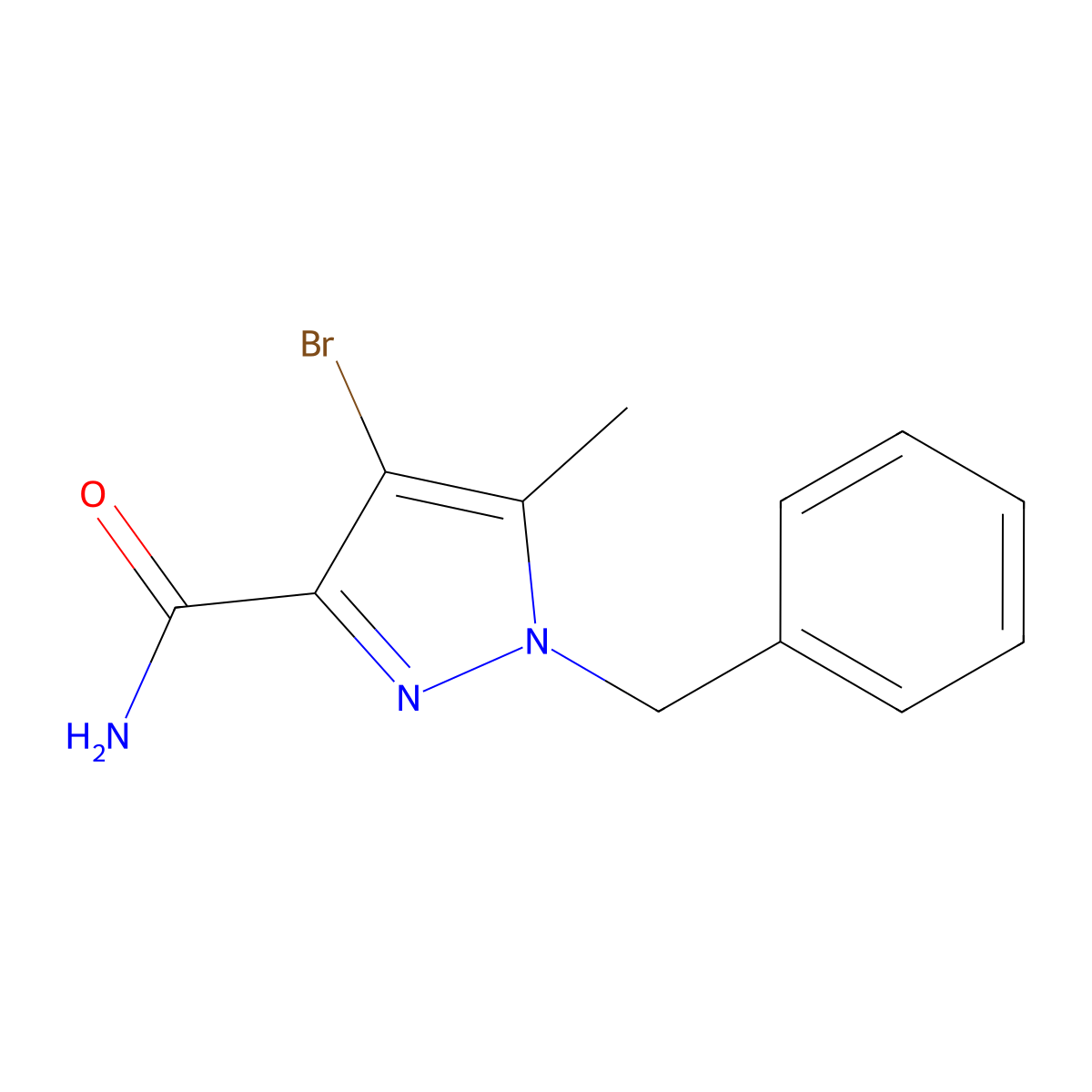 1-Benzyl-4-bromo-5-methyl-1H-pyrazole-3-carboxamide molecular structure, CAS 1262414-75-4