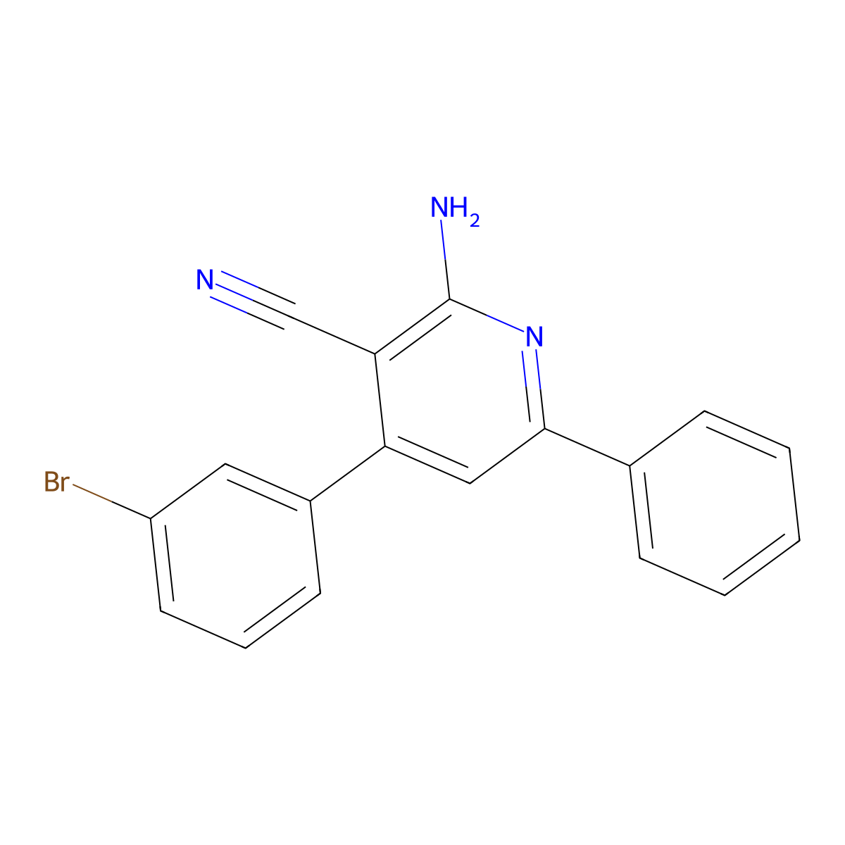 2-Amino-4-(3-bromophenyl)-6-phenylpyridine-3-carbonitrile molecular structure, CAS 126245-54-3