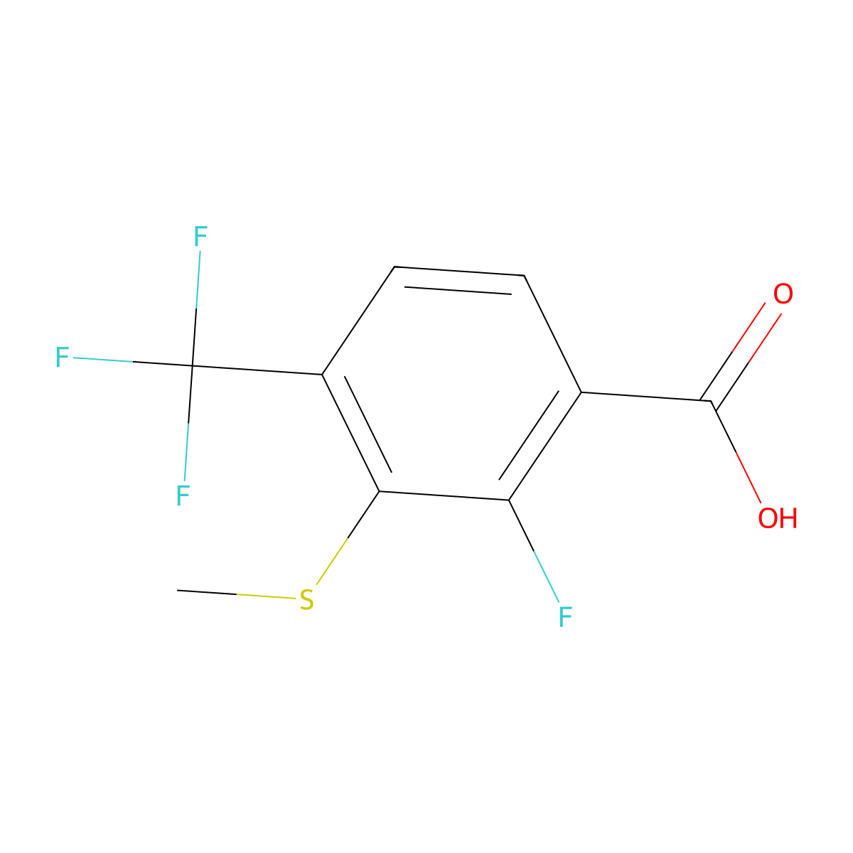2-Fluoro-3-(methylthio)-4-(trifluoromethyl)benzoic acid molecular structure, CAS 1262515-30-9