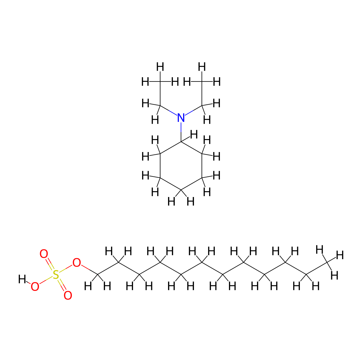 Cyclohexyldiethylammonium lauryl sulfate molecular structure, CAS 12626-51-6