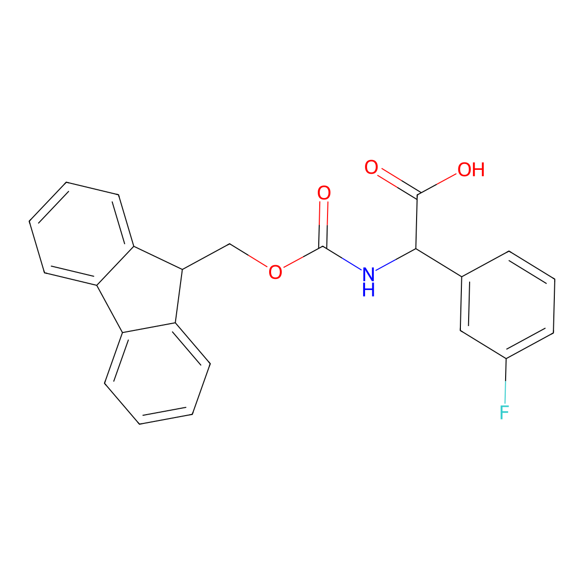 {[(9H-Fluoren-9-ylmethoxy)carbonyl]amino}(3-fluorophenyl)acetic acid (Fmoc-DL-Phg(3-F)-OH); . molecular structure, CAS 1262630-52-3