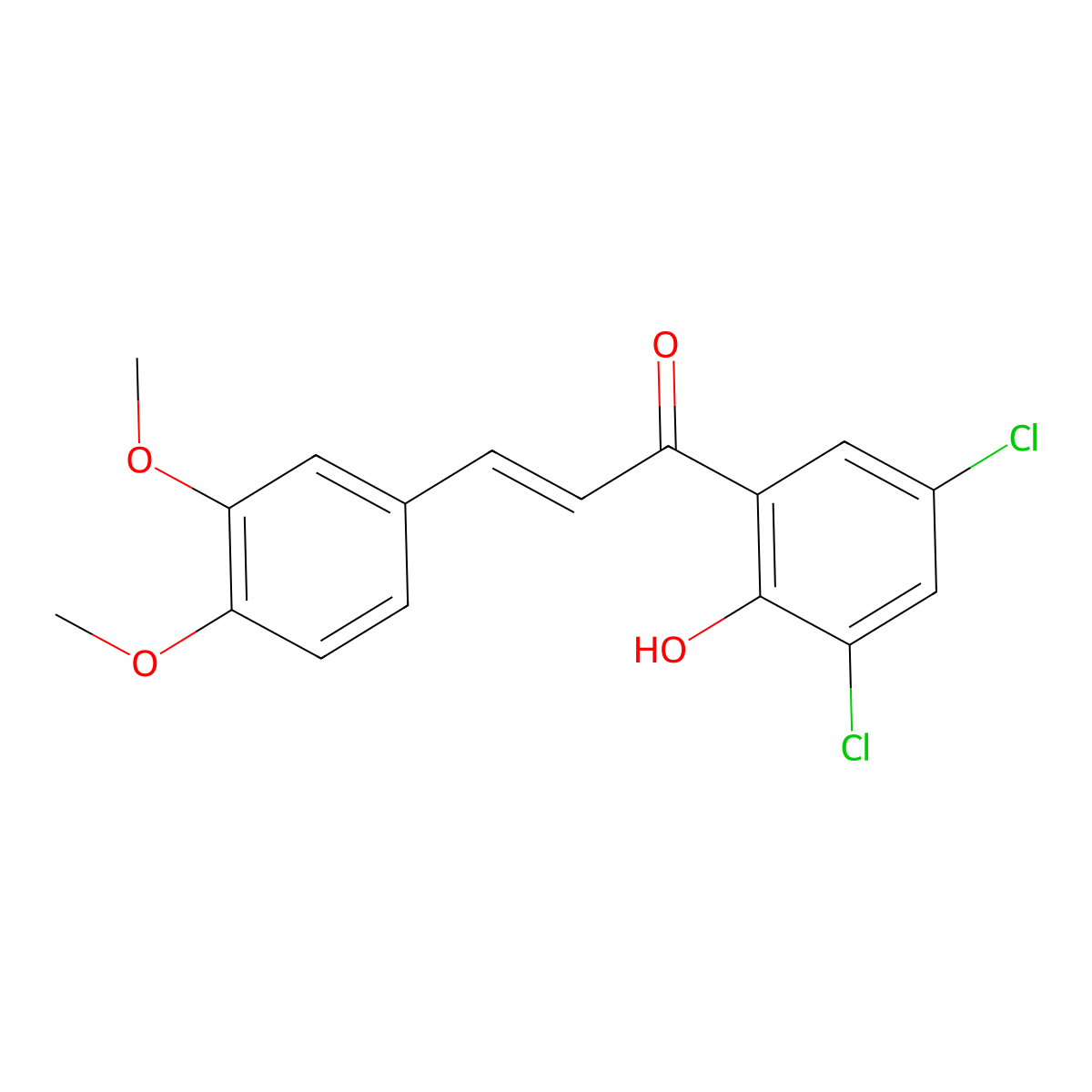 (2E)-1-(3,5-dichloro-2-hydroxyphenyl)-3-(3,4-dimethoxyphenyl)prop-2-en-1-one molecular structure, CAS 126267-46-7