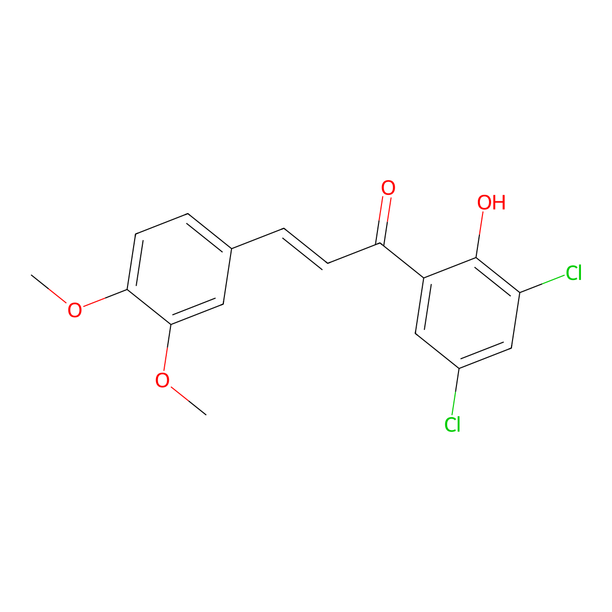 (2E)-1-(3,5-dichloro-2-hydroxyphenyl)-3-(3,4-dimethoxyphenyl)prop-2-en-1-one molecular structure, CAS 126267-46-7