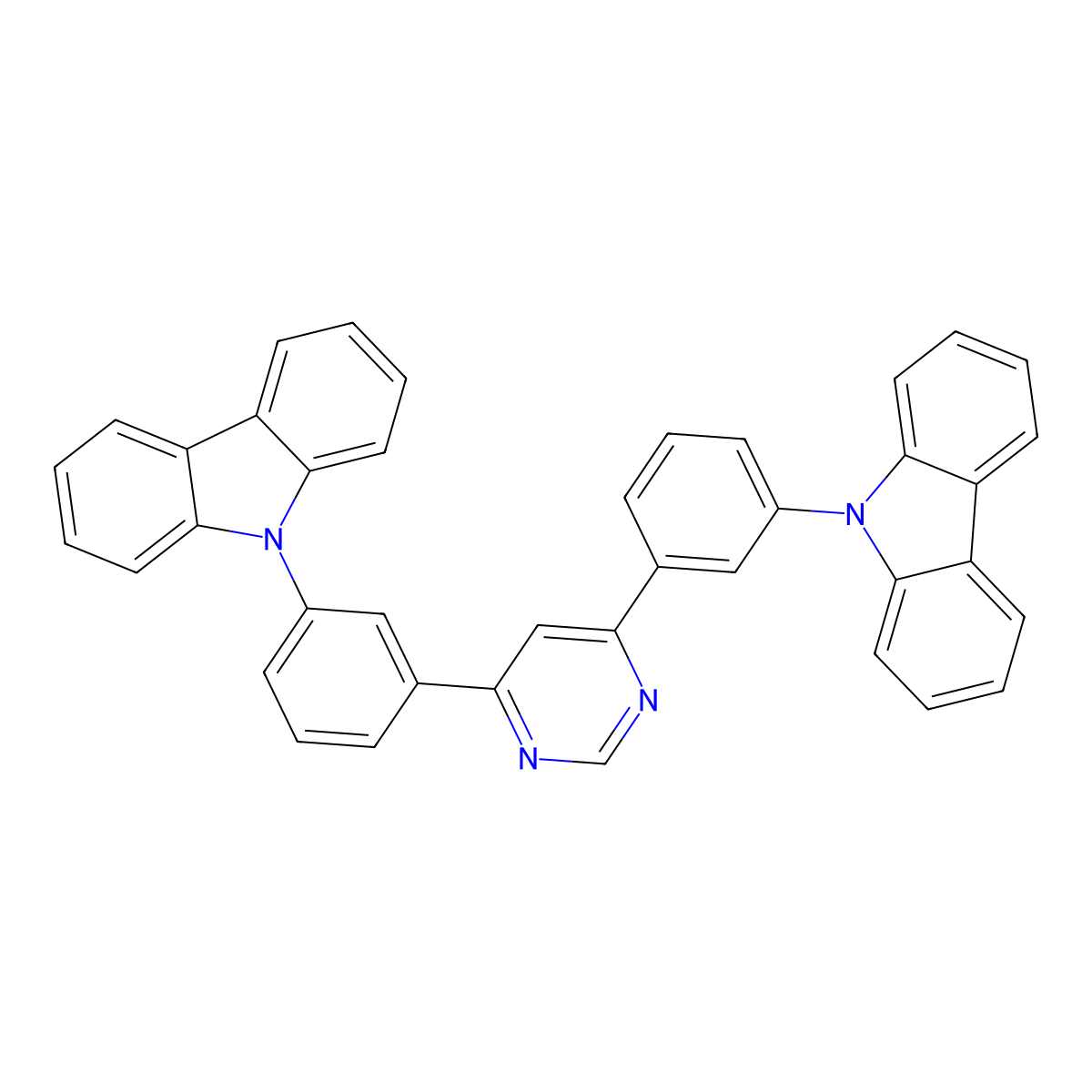 4,6-Bis(3-(9H-carbazol-9-yl)phenyl)pyrimidine molecular structure, CAS 1262678-77-2