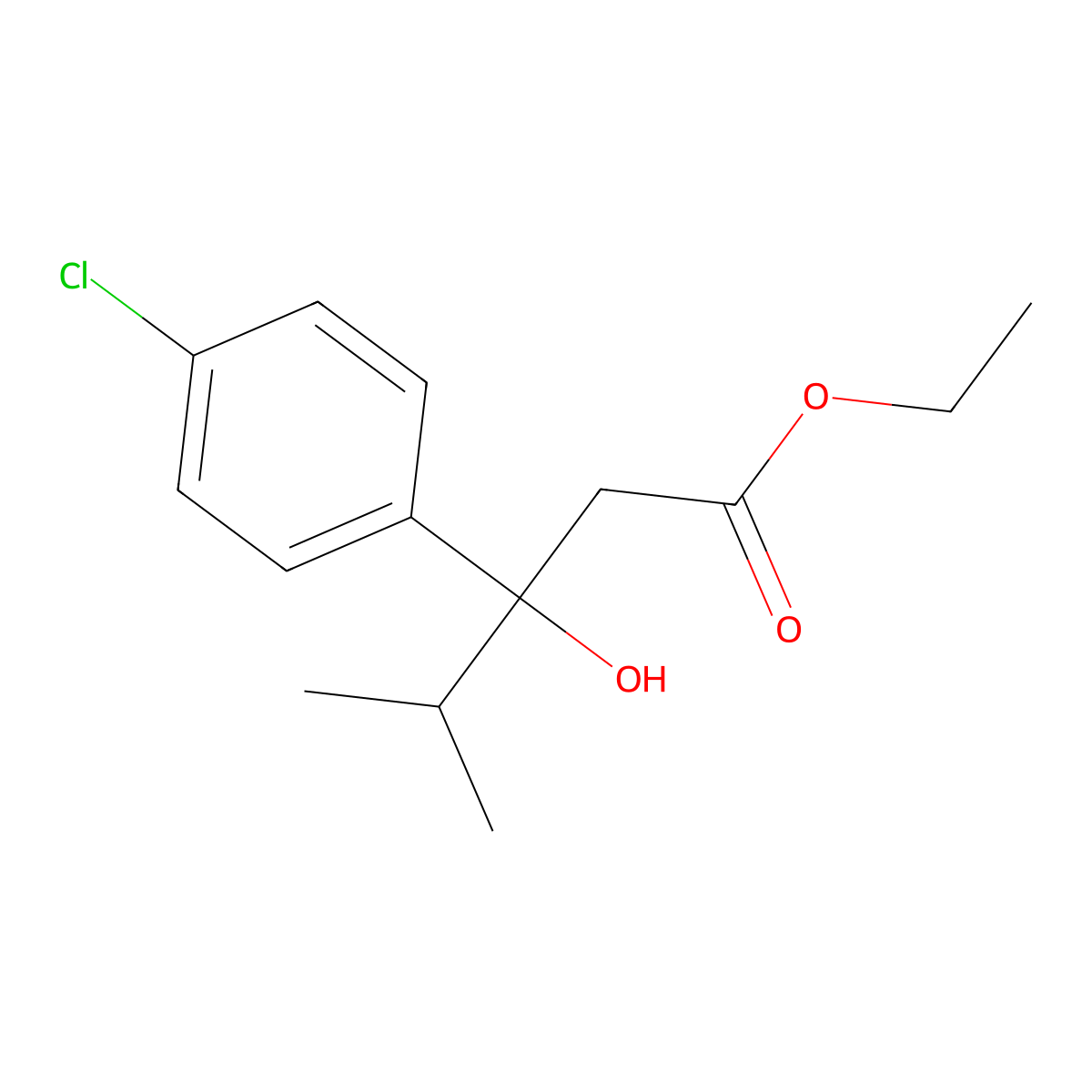 Ethyl 3-(4-chlorophenyl)-3-hydroxy-4-methylpentanoate molecular structure, CAS 126275-06-7
