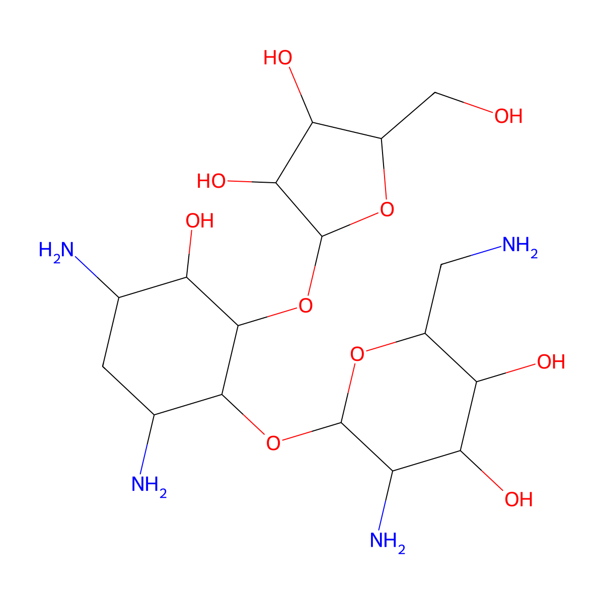 (2S,3R,4S,5S,6S)-5-Amino-2-(aminomethyl)-6-(((1S,2S,3R,4S,6R)-4,6-diamino-2-(((2S,3R,4S,5R)-3,4-dihydroxy-5-(hydroxymethyl)tetrahydrofuran-2-yl)oxy)-3-hydroxycyclohexyl)oxy)tetrahydro-2H-pyran-3,4-diol molecular structure, CAS 1262750-49-1