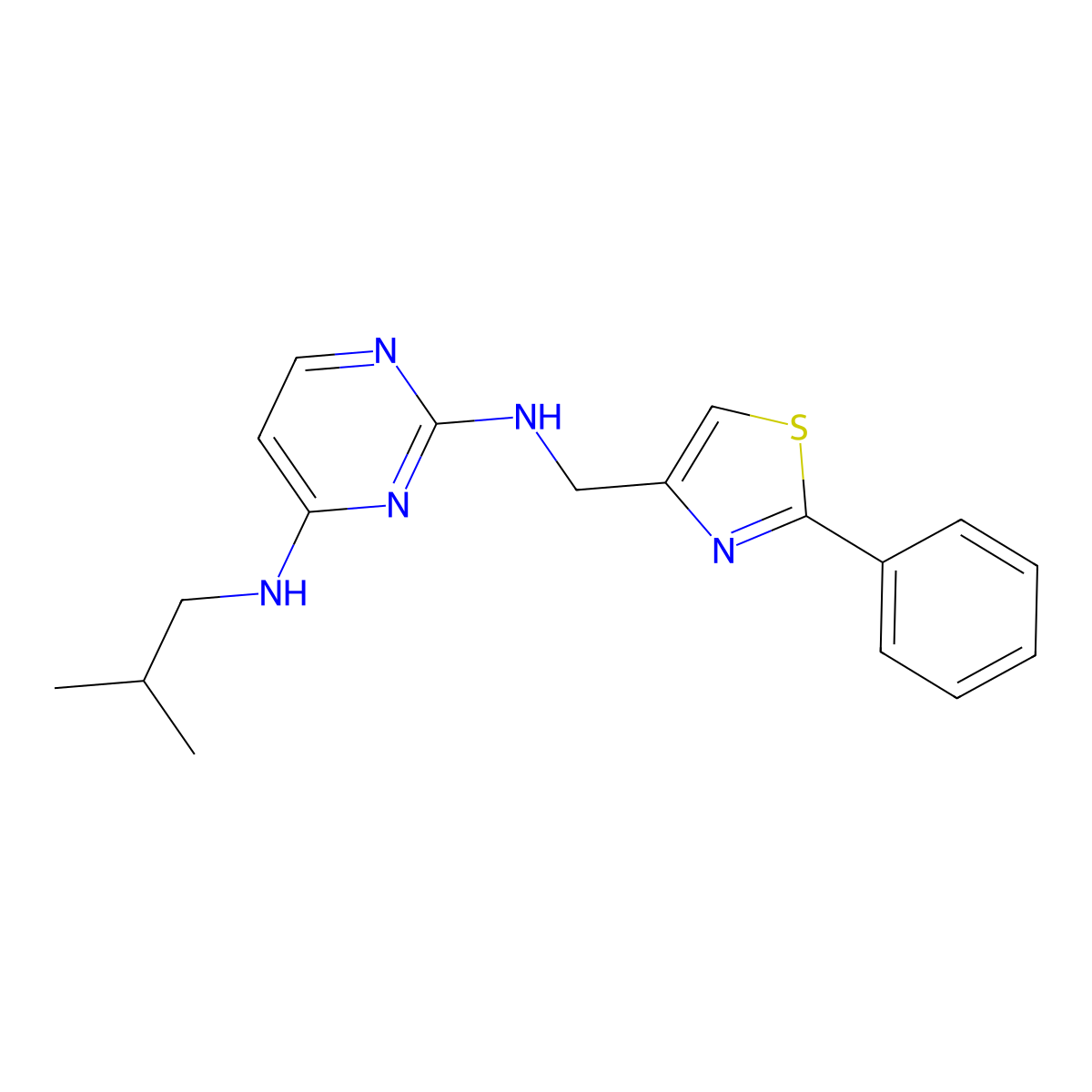 N4-isobutyl-N2-((2-phenylthiazol-4-yl)methyl)pyrimidine-2,4-diamine molecular structure, CAS 1262770-73-9