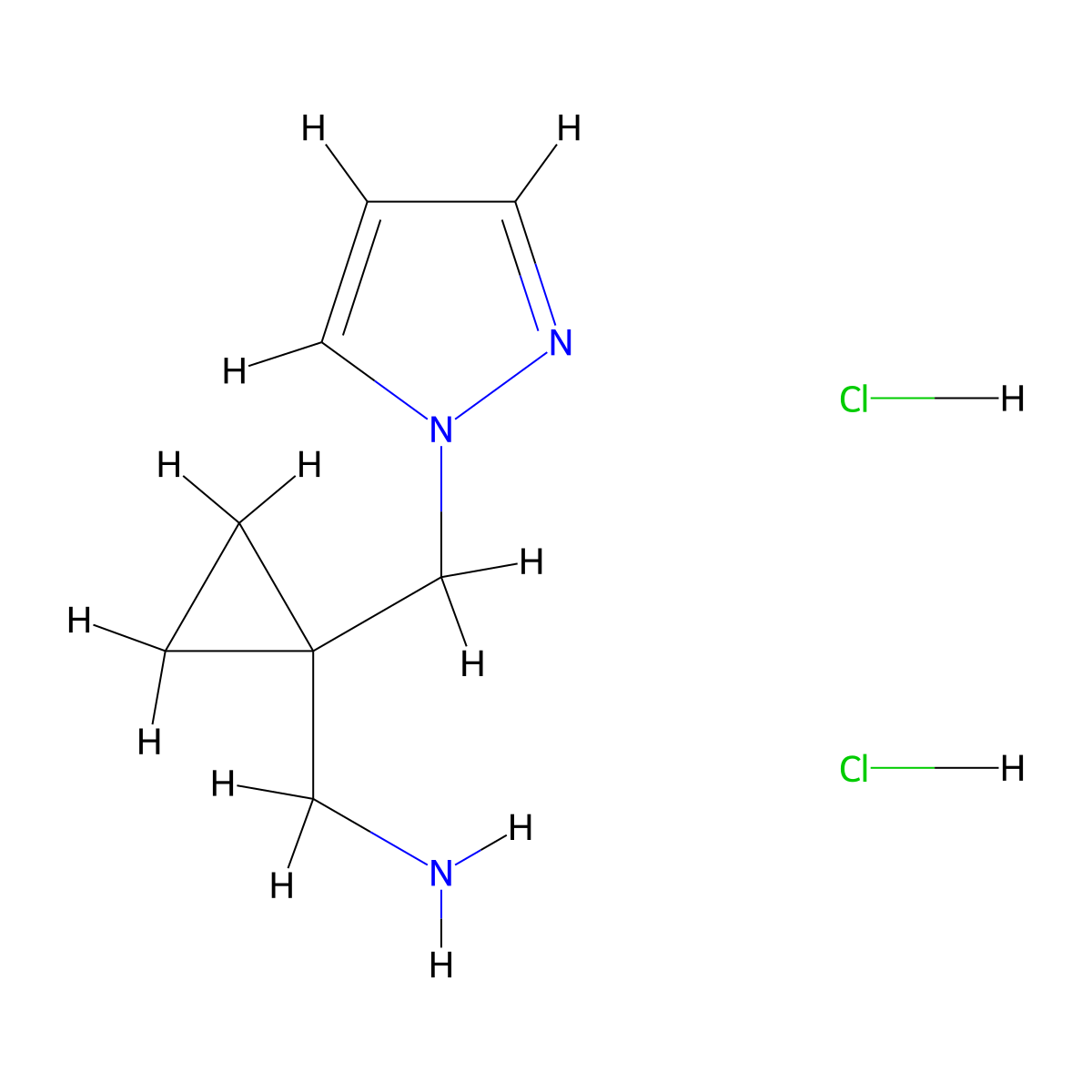 {[1-(1H-Pyrazol-1-ylmethyl)cyclopropyl]methyl}amine dihydrochloride molecular structure, CAS 1262771-67-4