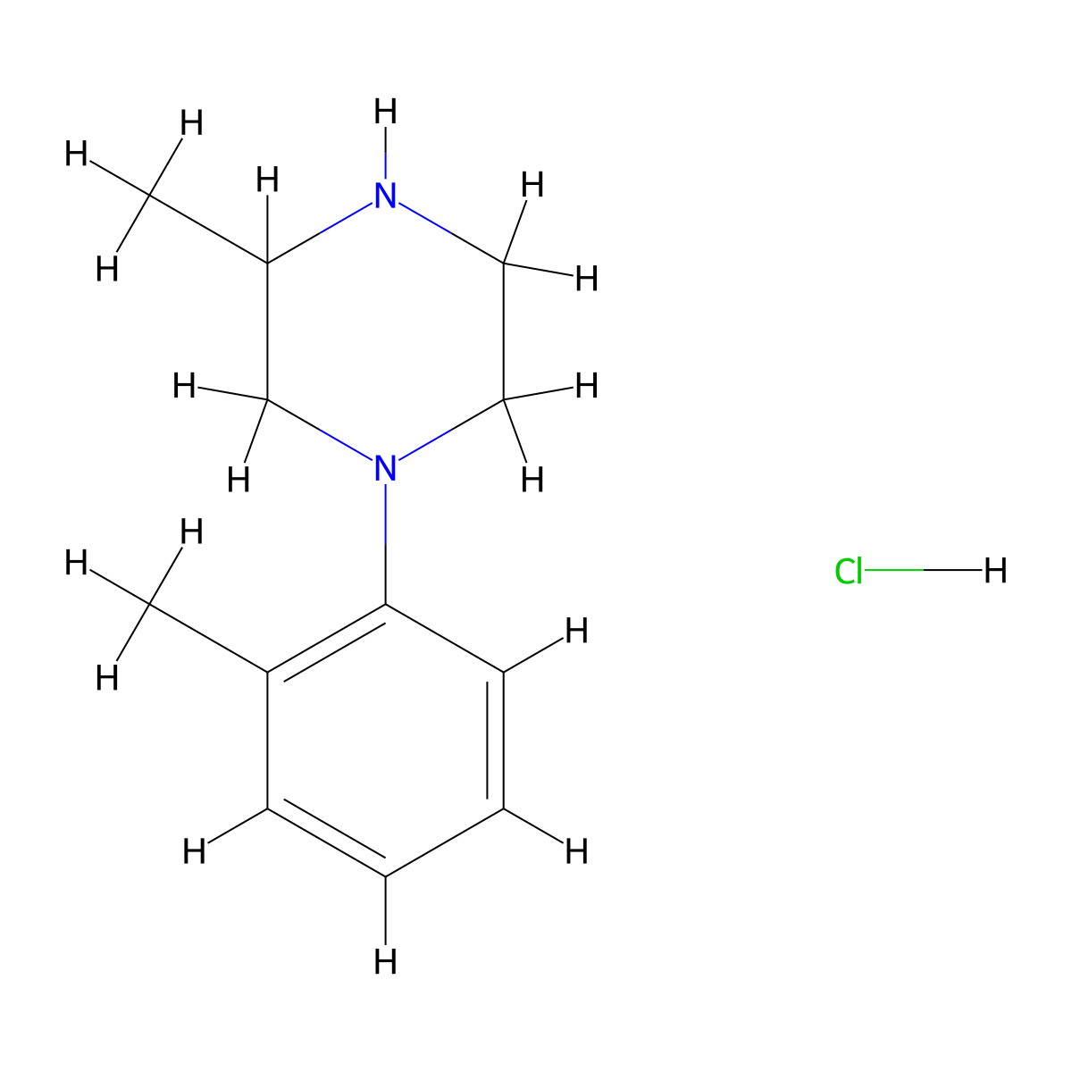 3-Methyl-1-(2-methylphenyl)piperazine hydrochloride molecular structure, CAS 1262773-78-3