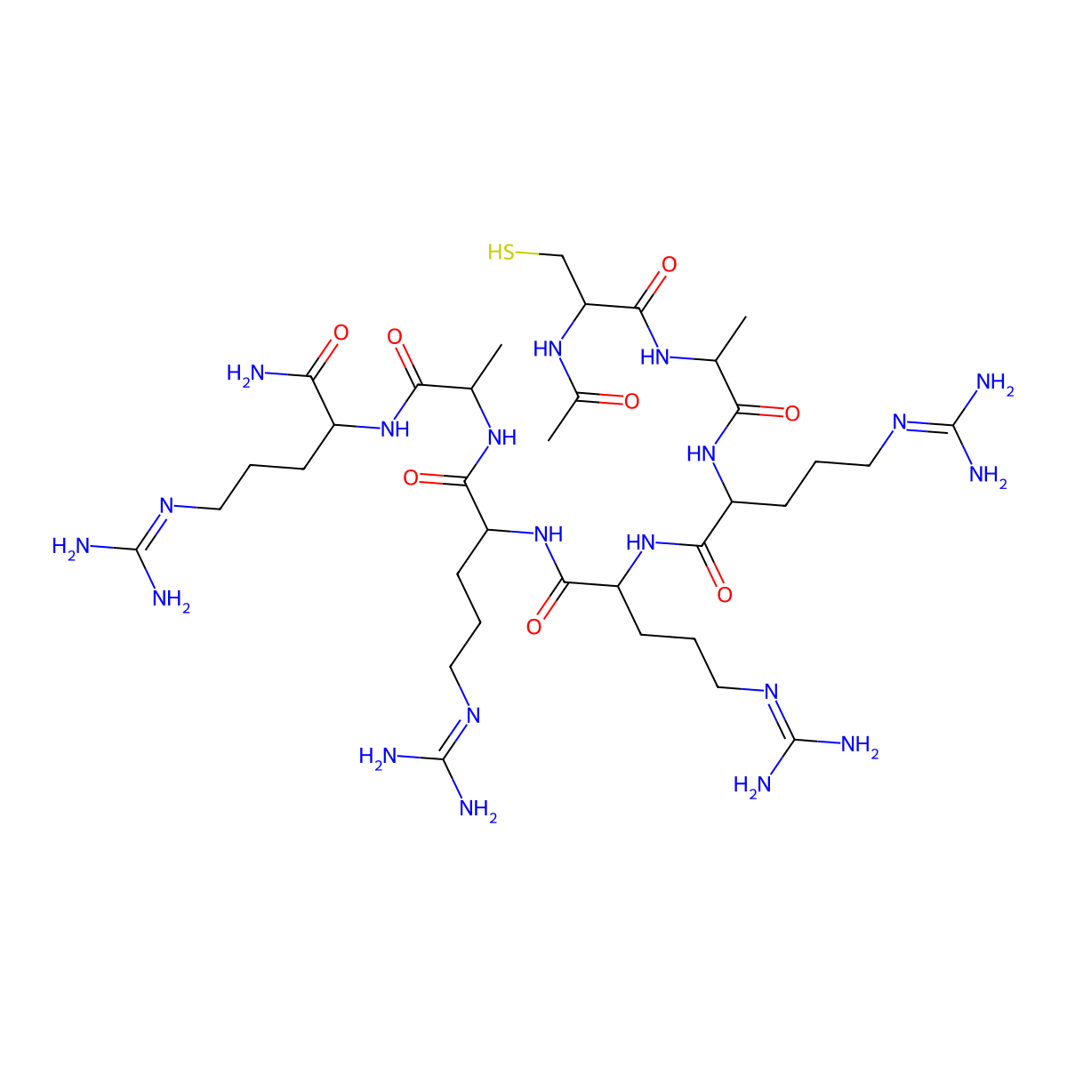 N-Acetyl-D-cysteinyl-D-alanyl-D-arginyl-D-arginyl-D-arginyl-D-alanyl-D-argininamide molecular structure, CAS 1262781-19-0