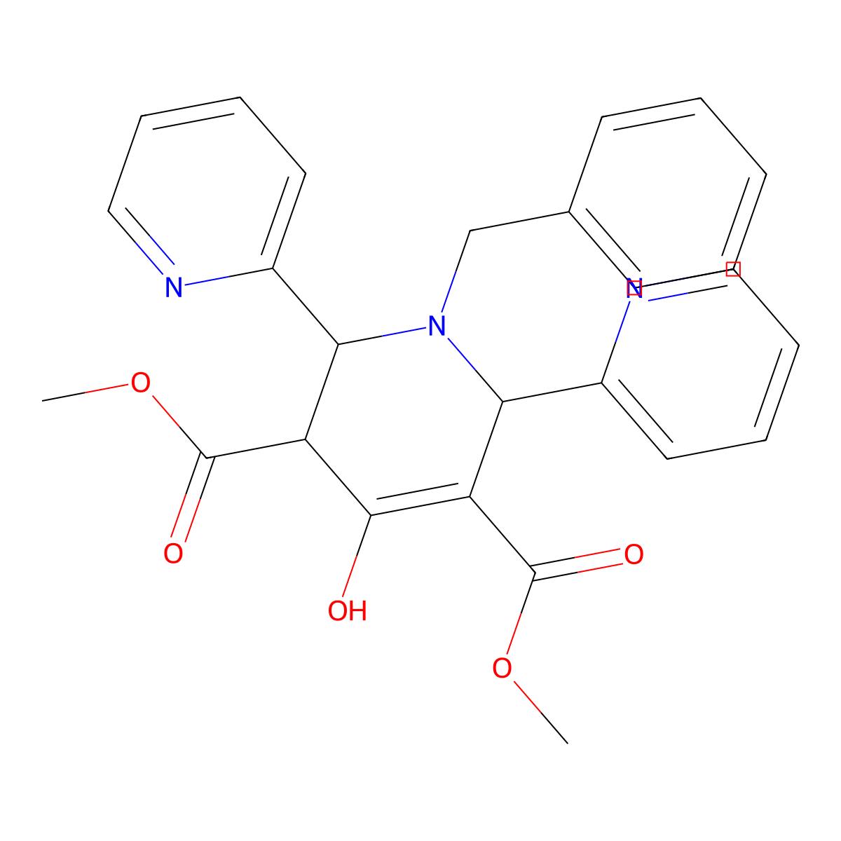 Dimethyl 1'-benzyl-4'-hydroxy-1',2',3',6'-tetrahydro-[2,2':6',2''-terpyridine]-3',5'-dicarboxylate molecular structure, CAS 126281-47-8