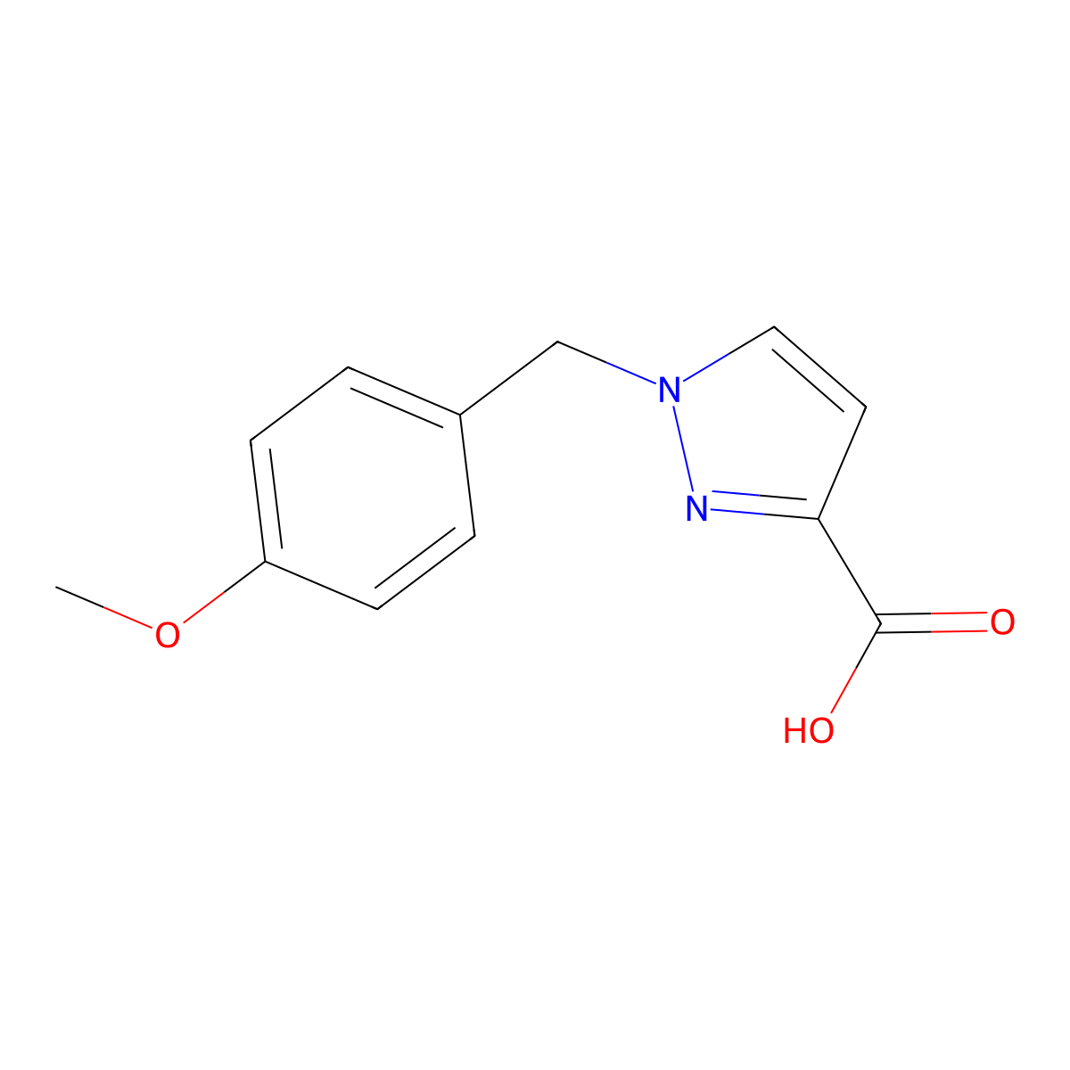 1-(4-methoxybenzyl)-1H-pyrazole-3-carboxylic acid molecular structure, CAS 1262849-25-1