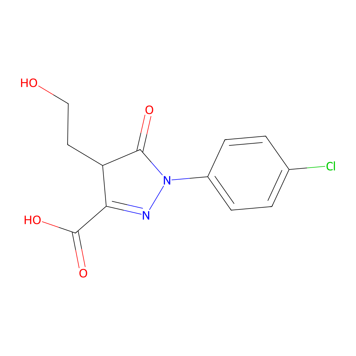 1-(4-chlorophenyl)-4-(2-hydroxyethyl)-5-oxo-4,5-dihydro-1H-pyrazole-3-carboxylic acid molecular structure, CAS 1262865-49-5