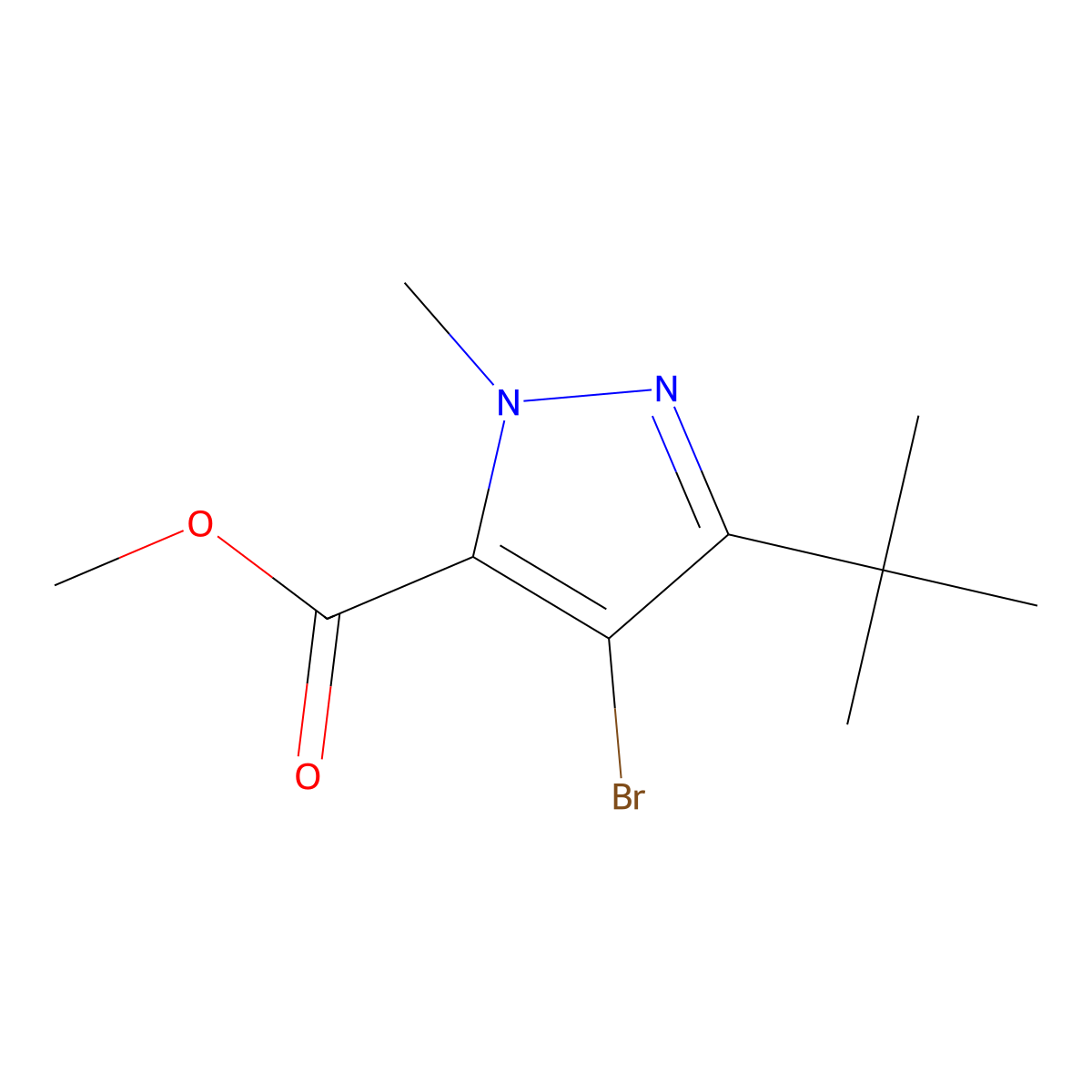 methyl 4-bromo-3-(tert-butyl)-1-methyl-1H-pyrazole-5-carboxylate molecular structure, CAS 1262865-52-0