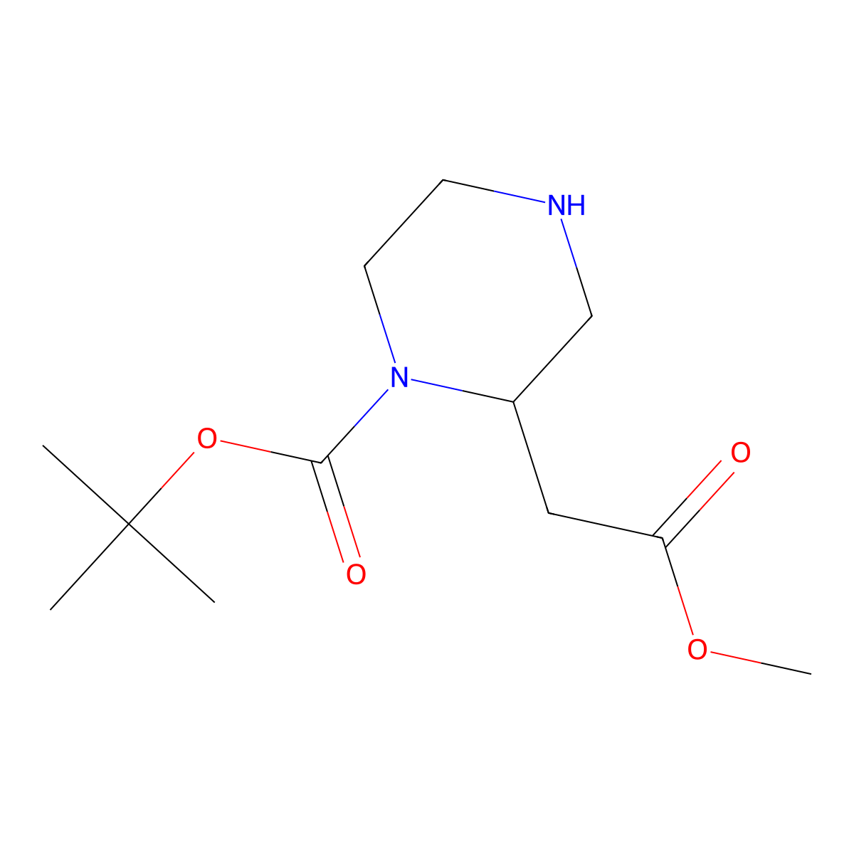 tert-Butyl (2S)-2-(2-methoxy-2-oxoethyl)piperazine-1-carboxylate molecular structure, CAS 1262892-01-2