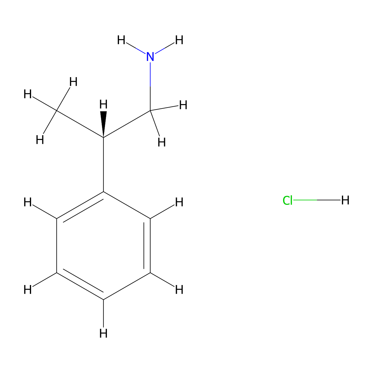 Benzeneethanamine, beta-methyl-, hydrochloride (1:1), (betaS)- molecular structure, CAS 126299-14-7