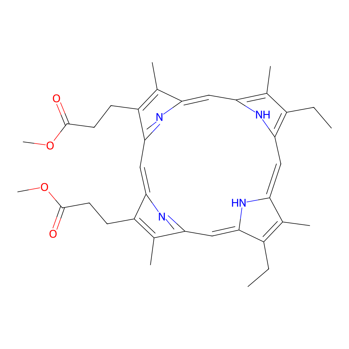 Mesoporphyrin dimethyl ester molecular structure, CAS 1263-63-4