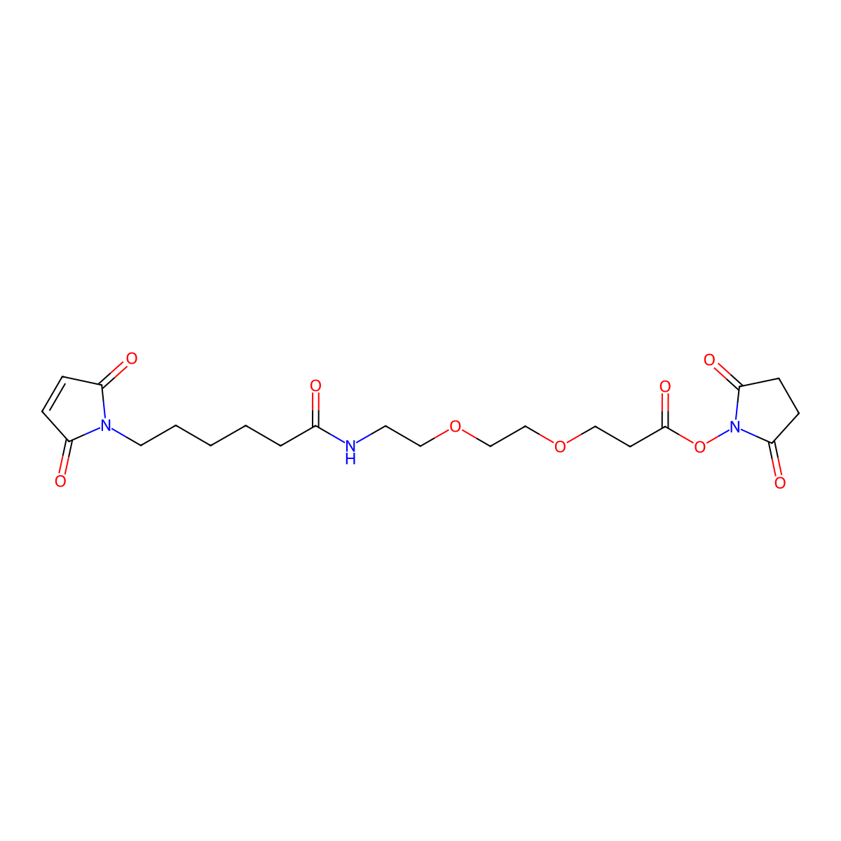 (2,5-Dioxopyrrolidin-1-yl) 3-[2-[2-[6-(2,5-dioxopyrrol-1-yl)hexanoylamino]ethoxy]ethoxy]propanoate molecular structure, CAS 1263044-56-9