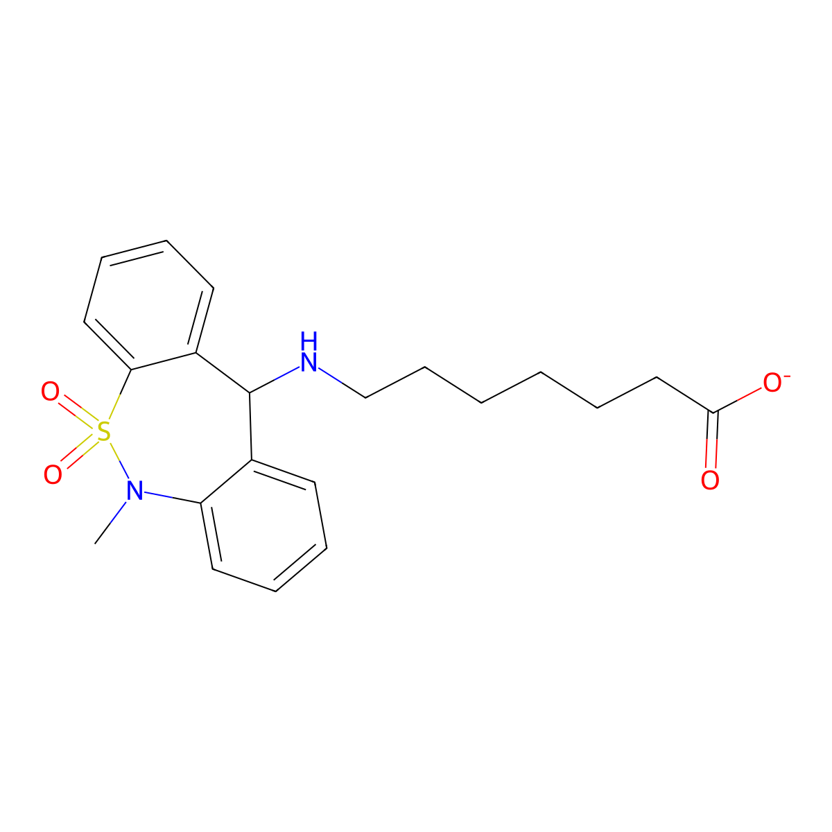 7-[(6-Methyl-5,5-dioxido-6,11-dihydrodibenzo[c,f][1,2]thiazepin-11-yl)amino]heptanoate molecular structure, CAS 1263044-66-1