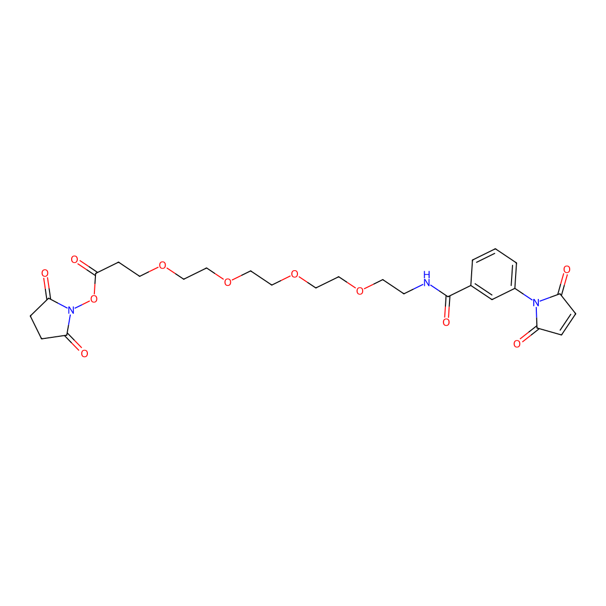 2,5-dioxopyrrolidin-1-yl 1-(3-(2,5-dioxo-2,5-dihydro-1H-pyrrol-1-yl)phenyl)-1-oxo-5,8,11,14-tetraoxa-2-azaheptadecan-17-oate molecular structure, CAS 1263044-88-7
