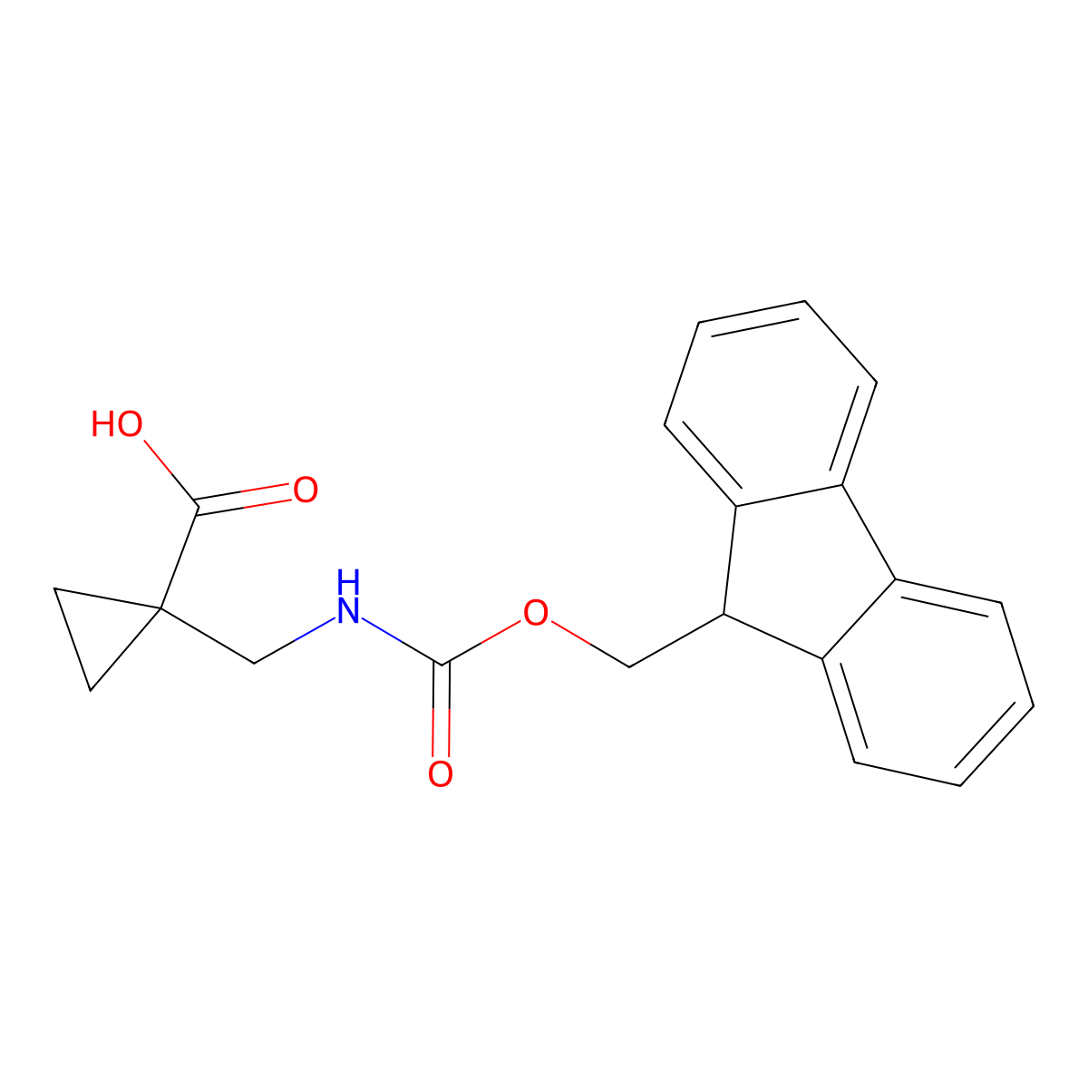 1-(((((9H-fluoren-9-yl)methoxy)carbonyl)amino)methyl)cyclopropane-1-carboxylic acid molecular structure, CAS 1263045-62-0