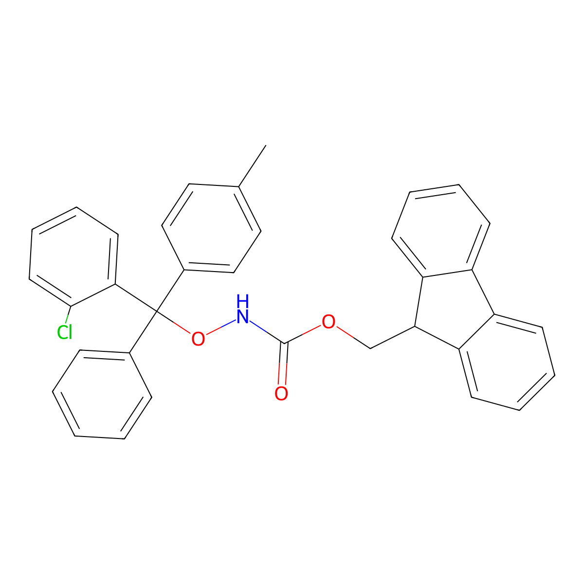 Carbamic acid, N-[(2-chlorophenyl)(4-methylphenyl)phenylmethoxy]-, 9H-fluoren-9-ylmethyl ester molecular structure, CAS 1263047-47-7