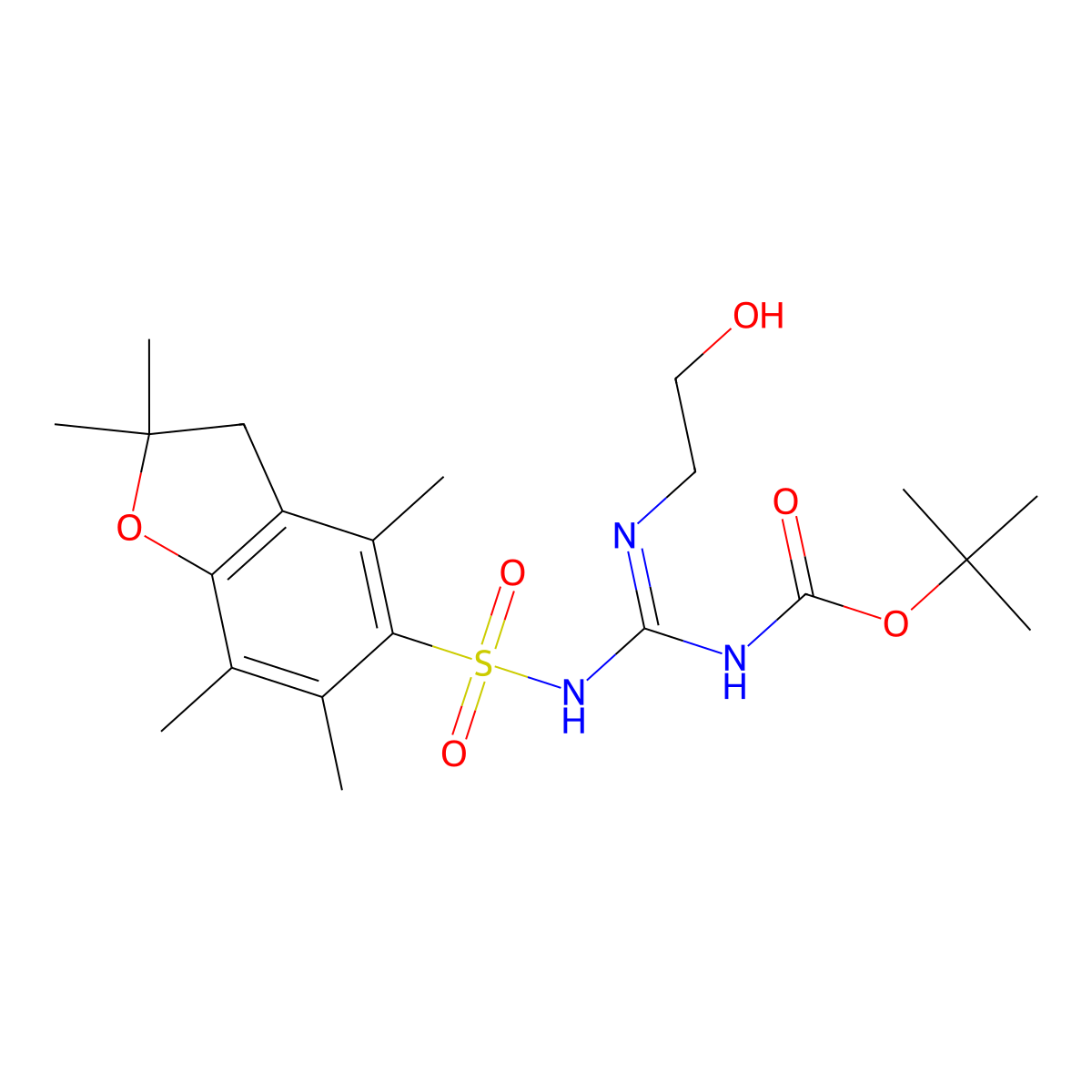 2-[N-t-Butyloxycarbonyl-N'-(2,2,4,6,7-pentamethyldihydrobenzofuran-5-sulfonyl)amidino]ethanol molecular structure, CAS 1263048-99-2
