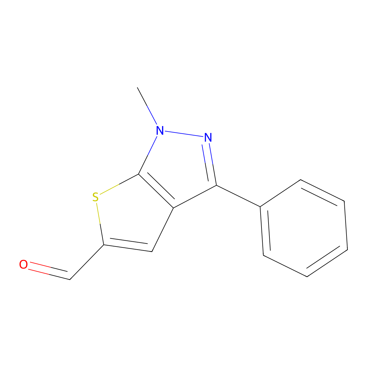 1-methyl-3-phenyl-1H-thieno[2,3-c]pyrazole-5-carbaldehyde molecular structure, CAS 1263063-12-2