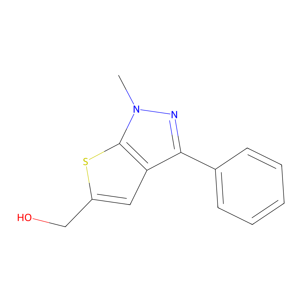 {1-methyl-3-phenyl-1H-thieno[2,3-c]pyrazol-5-yl}methanol molecular structure, CAS 1263063-15-5