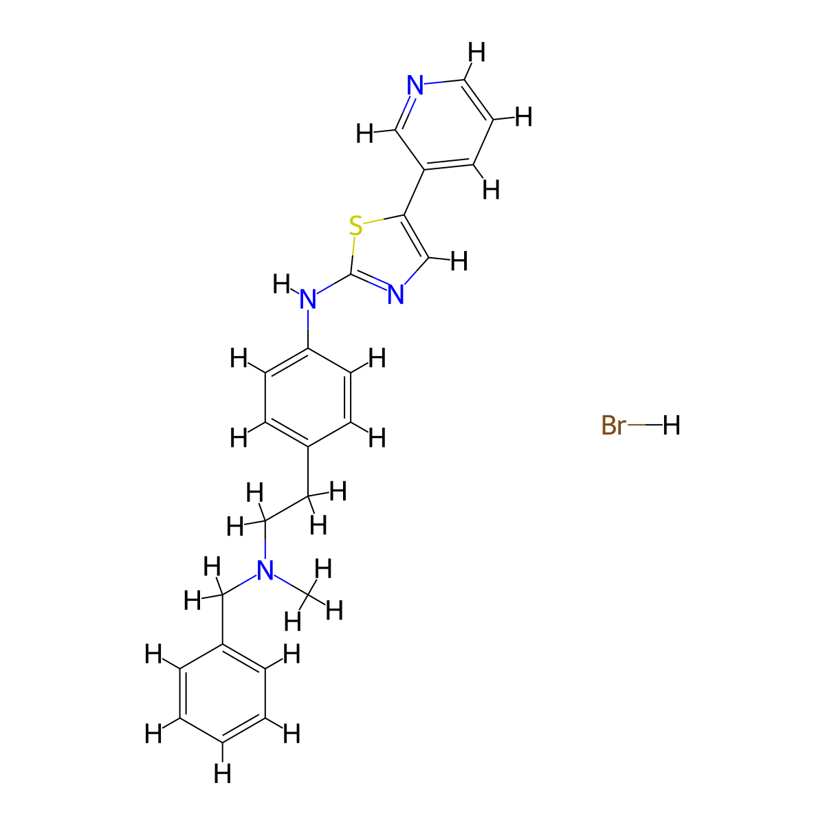 N-(4-(2-(benzyl(methyl)amino)ethyl)phenyl)-5-(pyridin-3-yl)thiazol-2-amine hydrobromide molecular structure, CAS 1263068-83-2