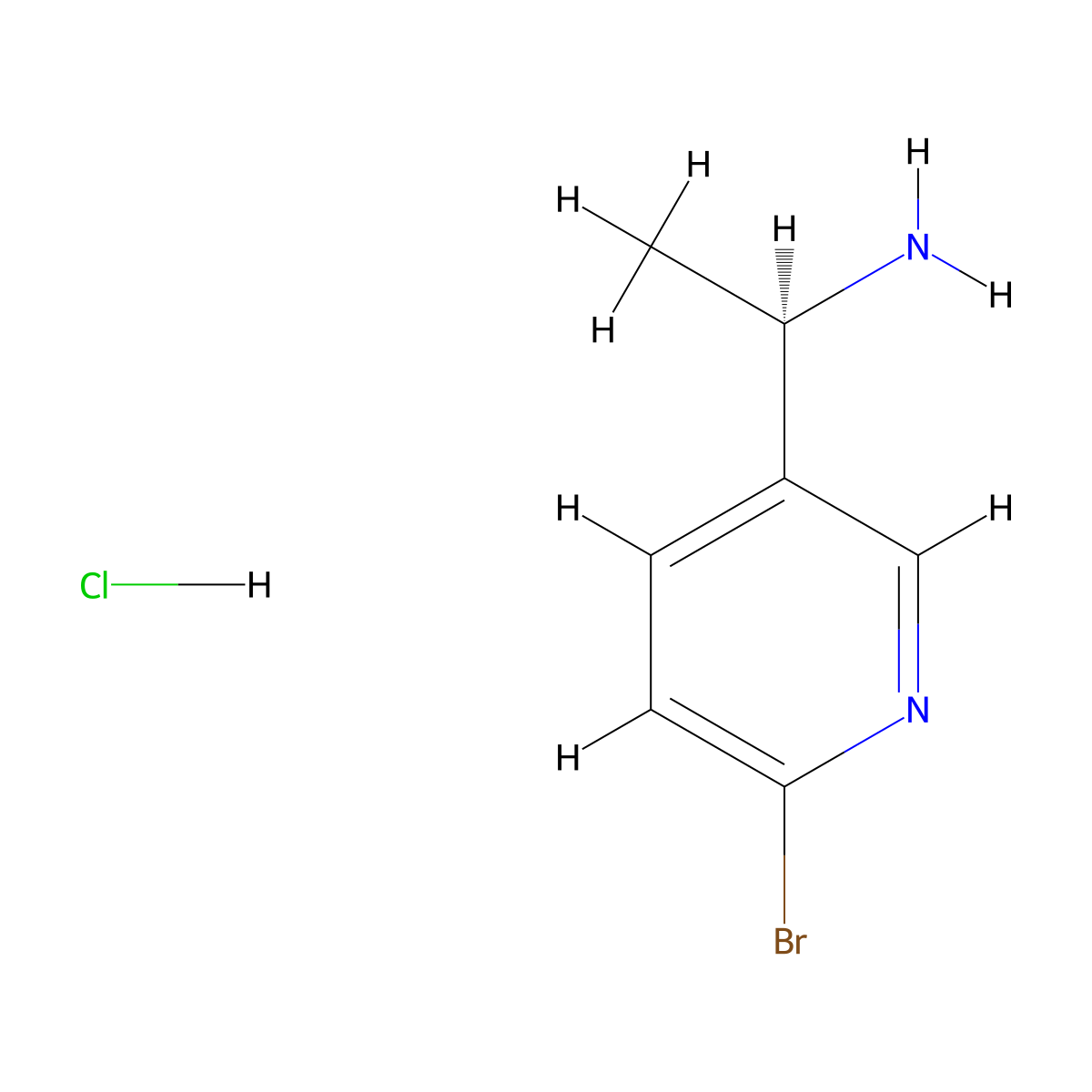 (R)-1-(6-bromo-pyridin-3-yl)-ethylamine HCl salt molecular structure, CAS 1263077-87-7