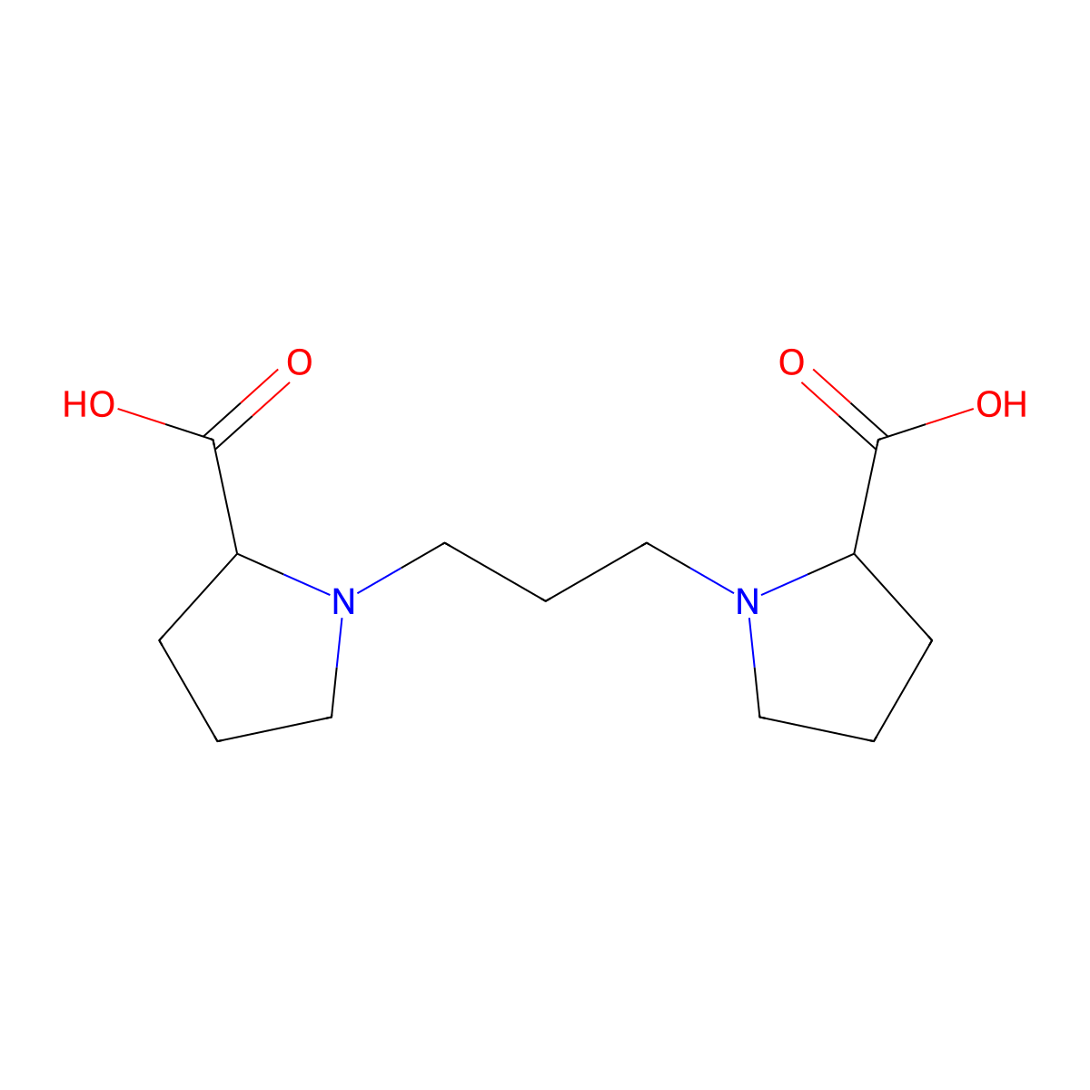 (S)-1-(3-((S)-2-Carboxypyrrolidin-1-YL)propyl)pyrrolidine-2-carboxylic acid molecular structure, CAS 1263078-15-4