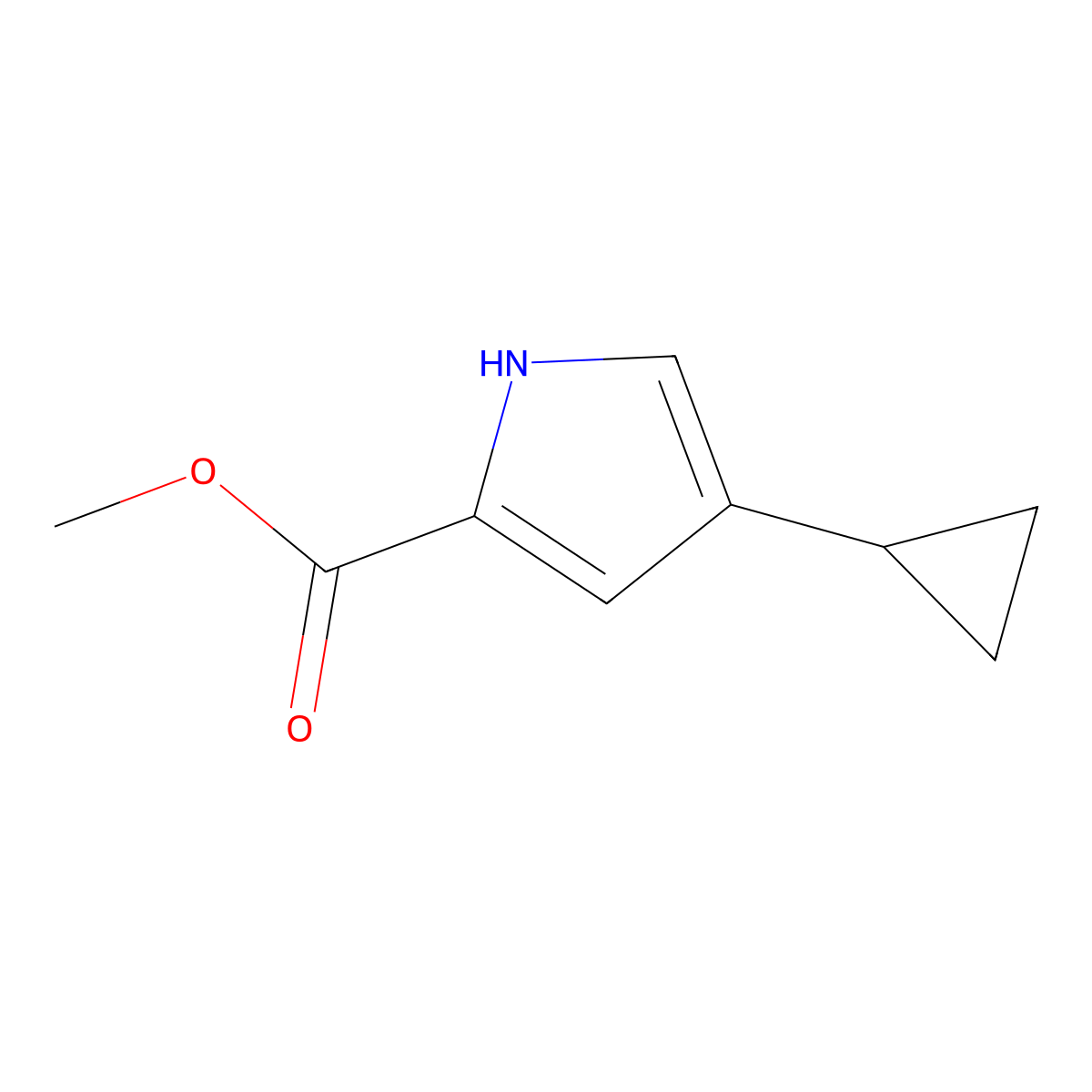 Methyl 4-cyclopropyl-1H-pyrrole-2-carboxylate molecular structure, CAS 1263082-23-0