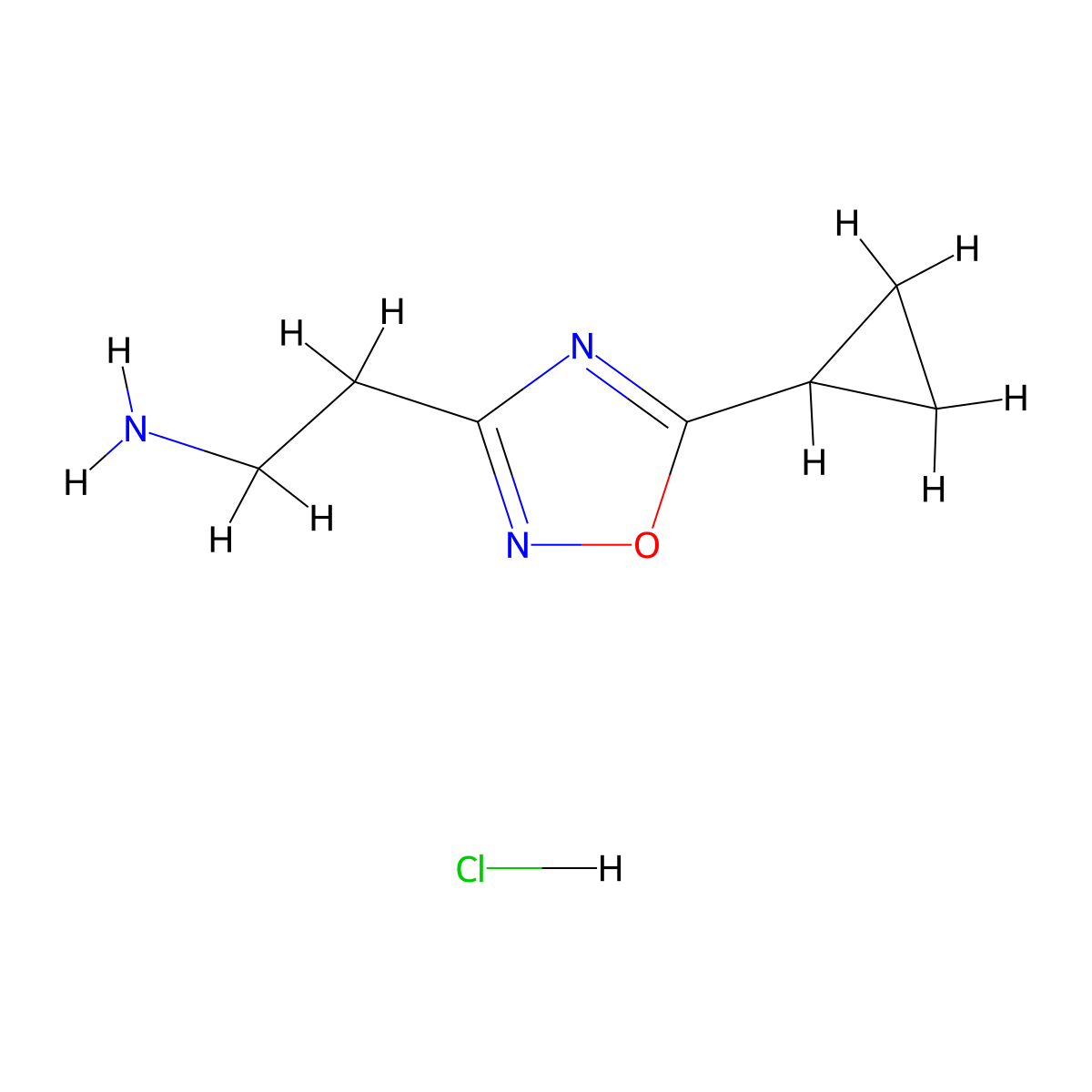 2-(5-Cyclopropyl-1,2,4-oxadiazol-3-yl)ethan-1-amine hydrochloride molecular structure, CAS 1263093-99-7