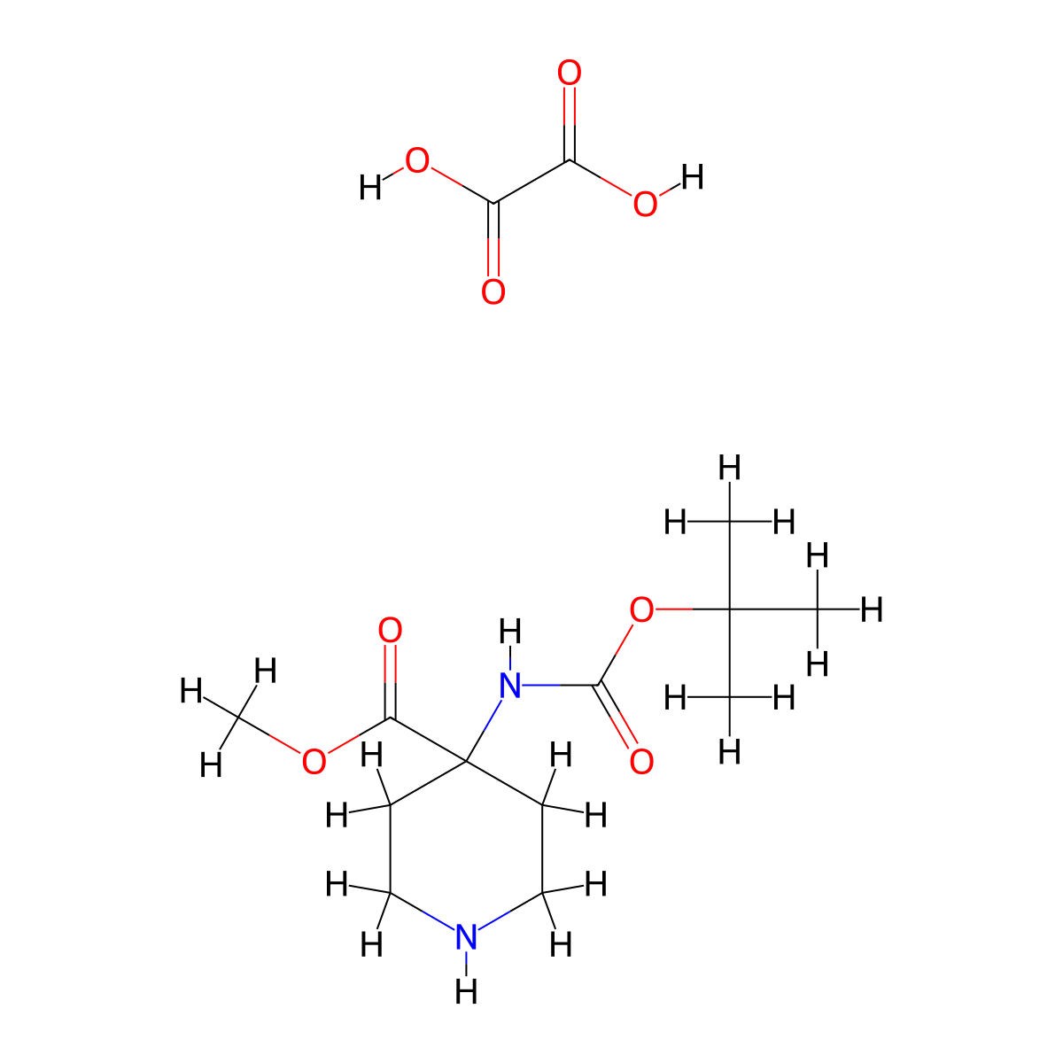 Methyl 4-((tert-butoxycarbonyl)amino)piperidine-4-carboxylate oxalate molecular structure, CAS 1263094-44-5