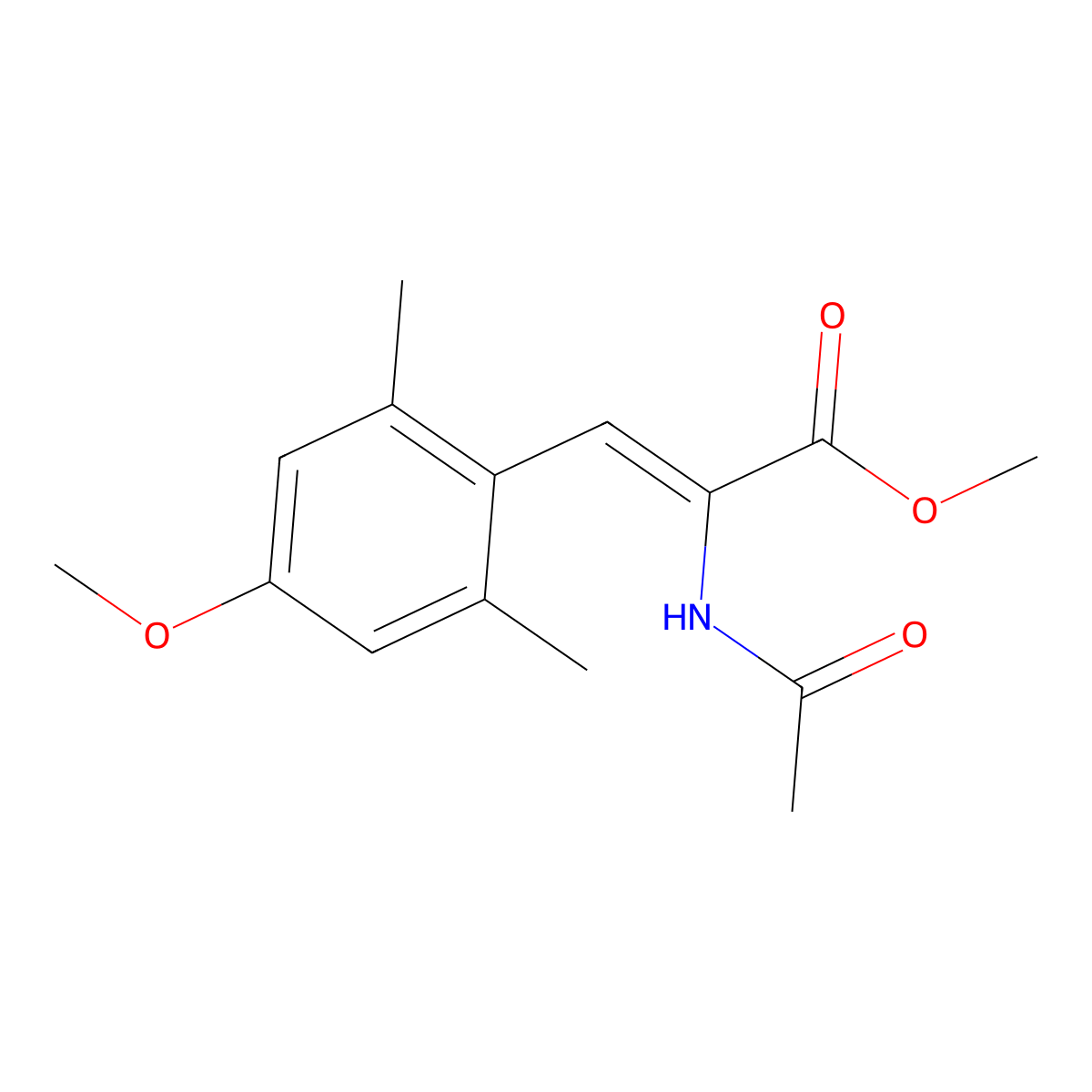methyl (2Z)-2-acetamido-3-(4-methoxy-2,6-dimethylphenyl)prop-2-enoate molecular structure, CAS 126312-58-1