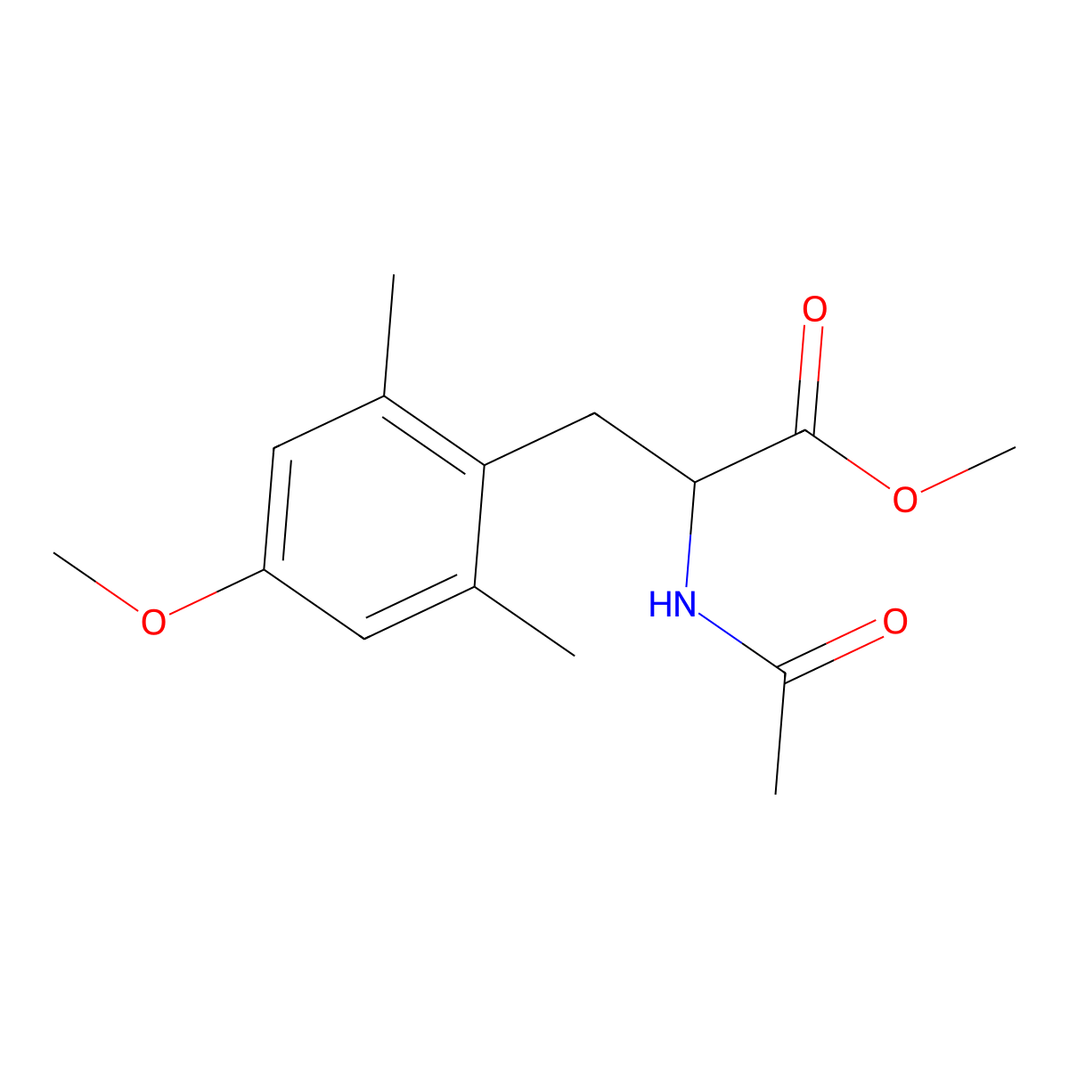 Methyl 2-acetamido-3-(4-methoxy-2,6-dimethylphenyl)propanoate molecular structure, CAS 126312-59-2