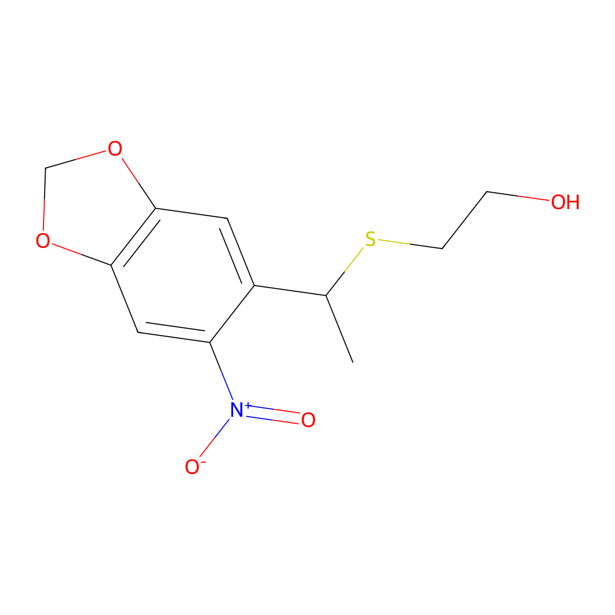2-{[1-(6-Nitro-1,3-dioxaindan-5-yl)ethyl]sulfanyl}ethan-1-ol molecular structure, CAS 1263142-08-0