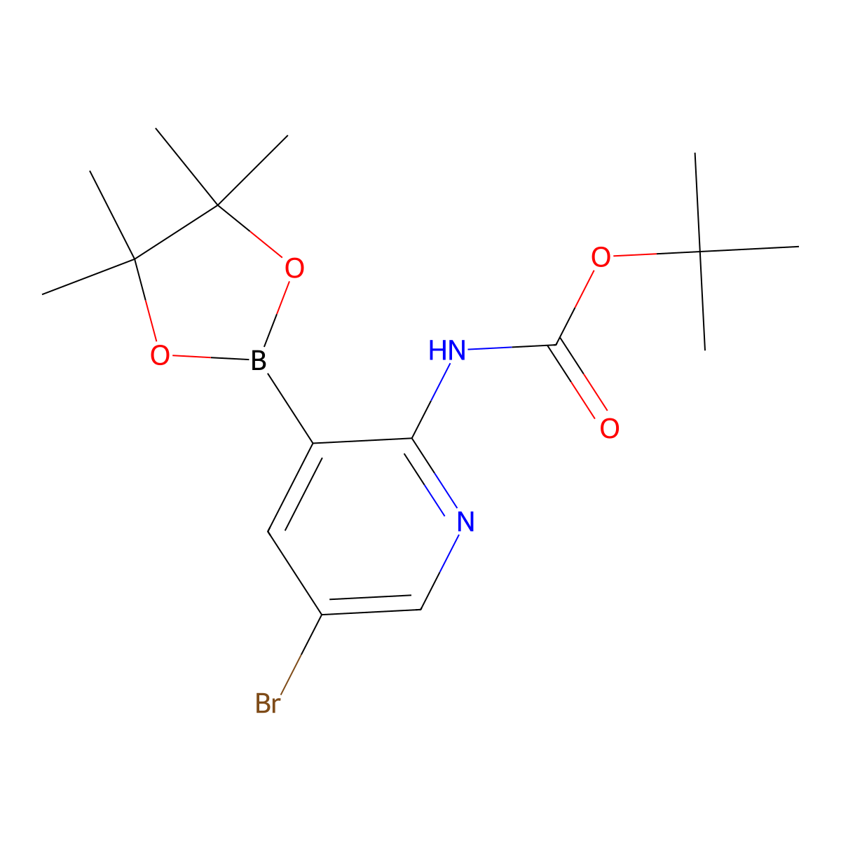 tert-Butyl (5-bromo-3-(4,4,5,5-tetramethyl-1,3,2-dioxaborolan-2-yl)pyridin-2-yl)carbamate molecular structure, CAS 1263142-42-2