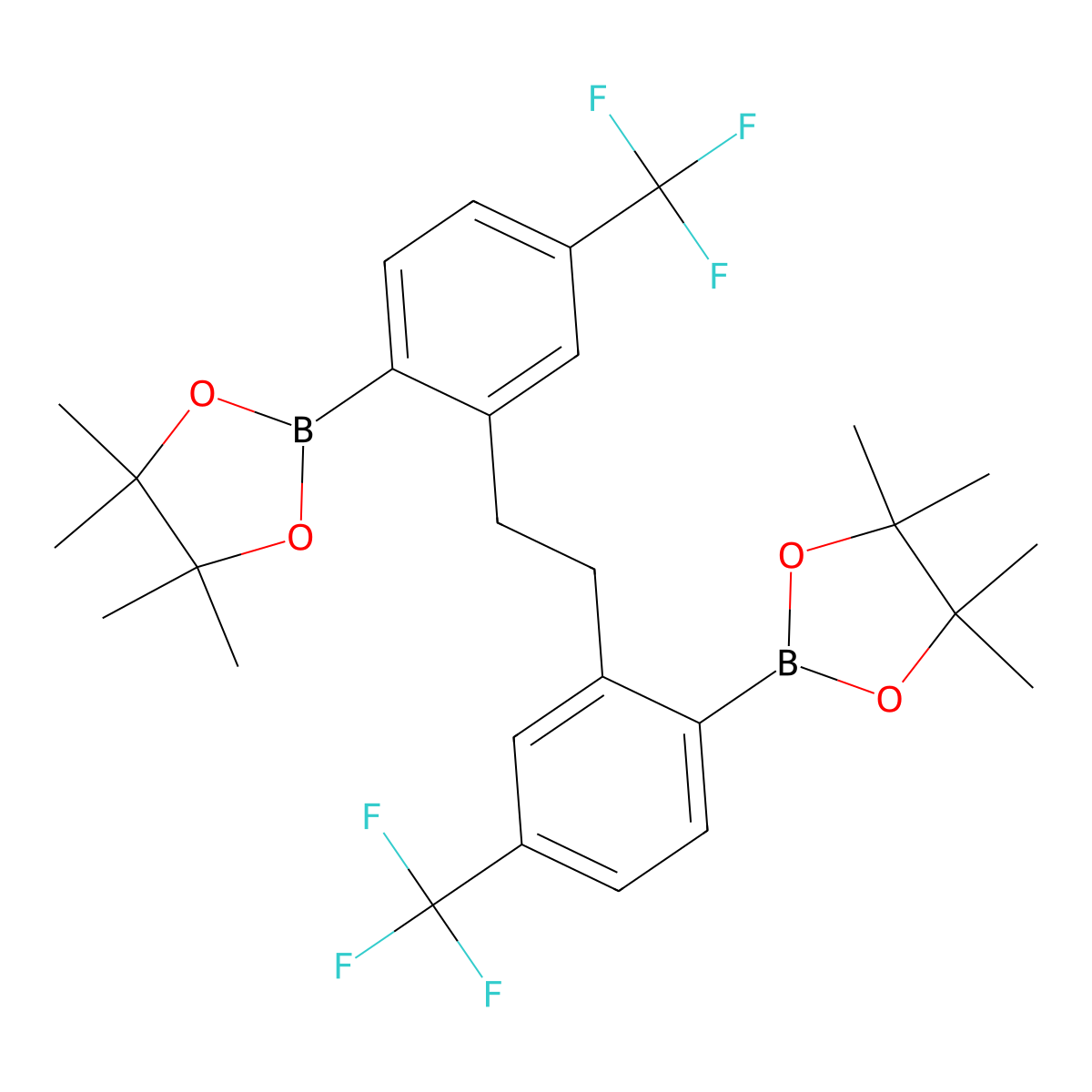 1,2-Bis(2-(4,4,5,5-tetramethyl-1,3,2-dioxaborlan-2-YL)-5-(trifluoromethyl)phenyl)ethane molecular structure, CAS 1263157-00-1
