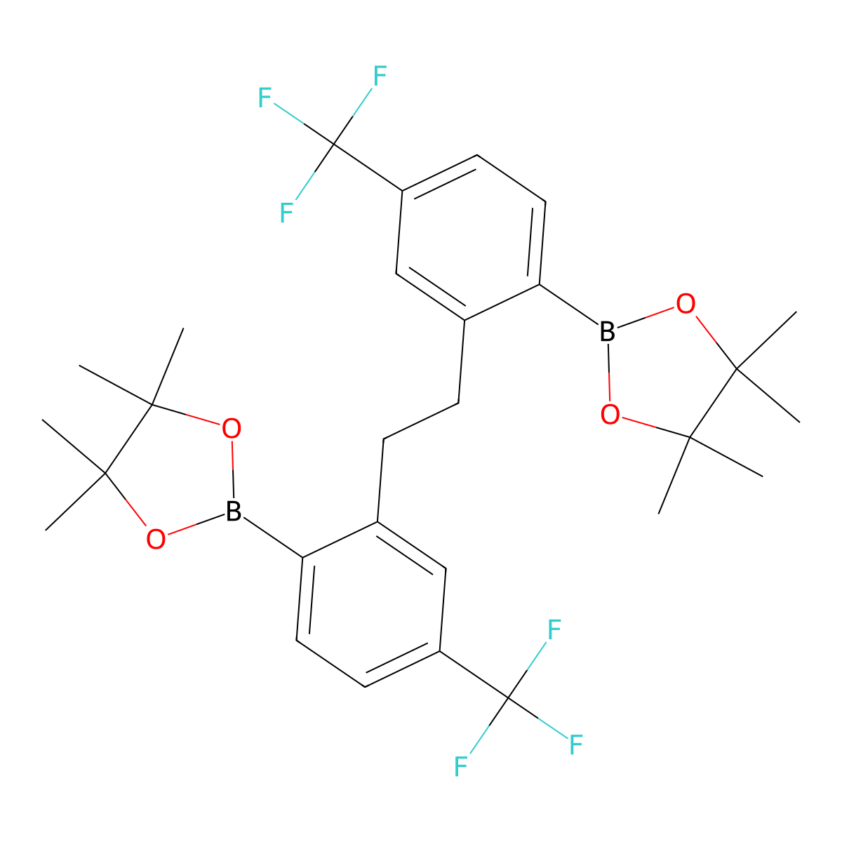 1,2-Bis(2-(4,4,5,5-tetramethyl-1,3,2-dioxaborlan-2-YL)-5-(trifluoromethyl)phenyl)ethane molecular structure, CAS 1263157-00-1